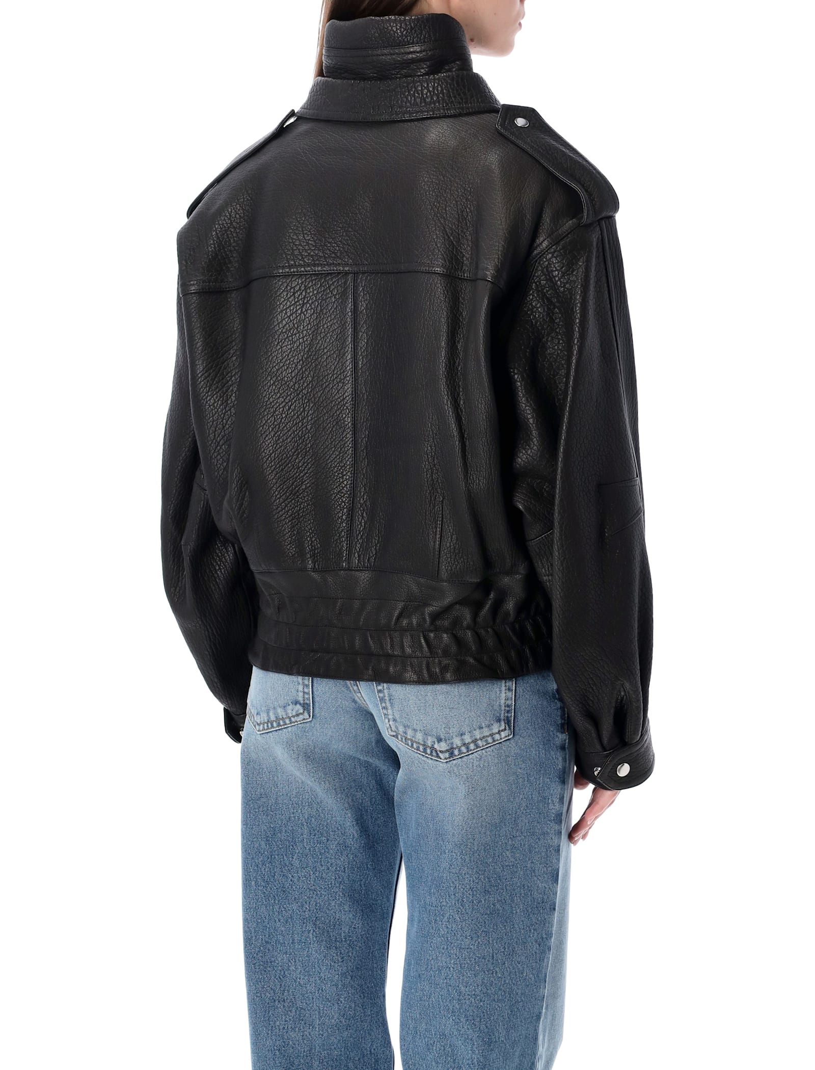 Isabel Marant Aneli Double-collar Leather Bomber Jacket In Black