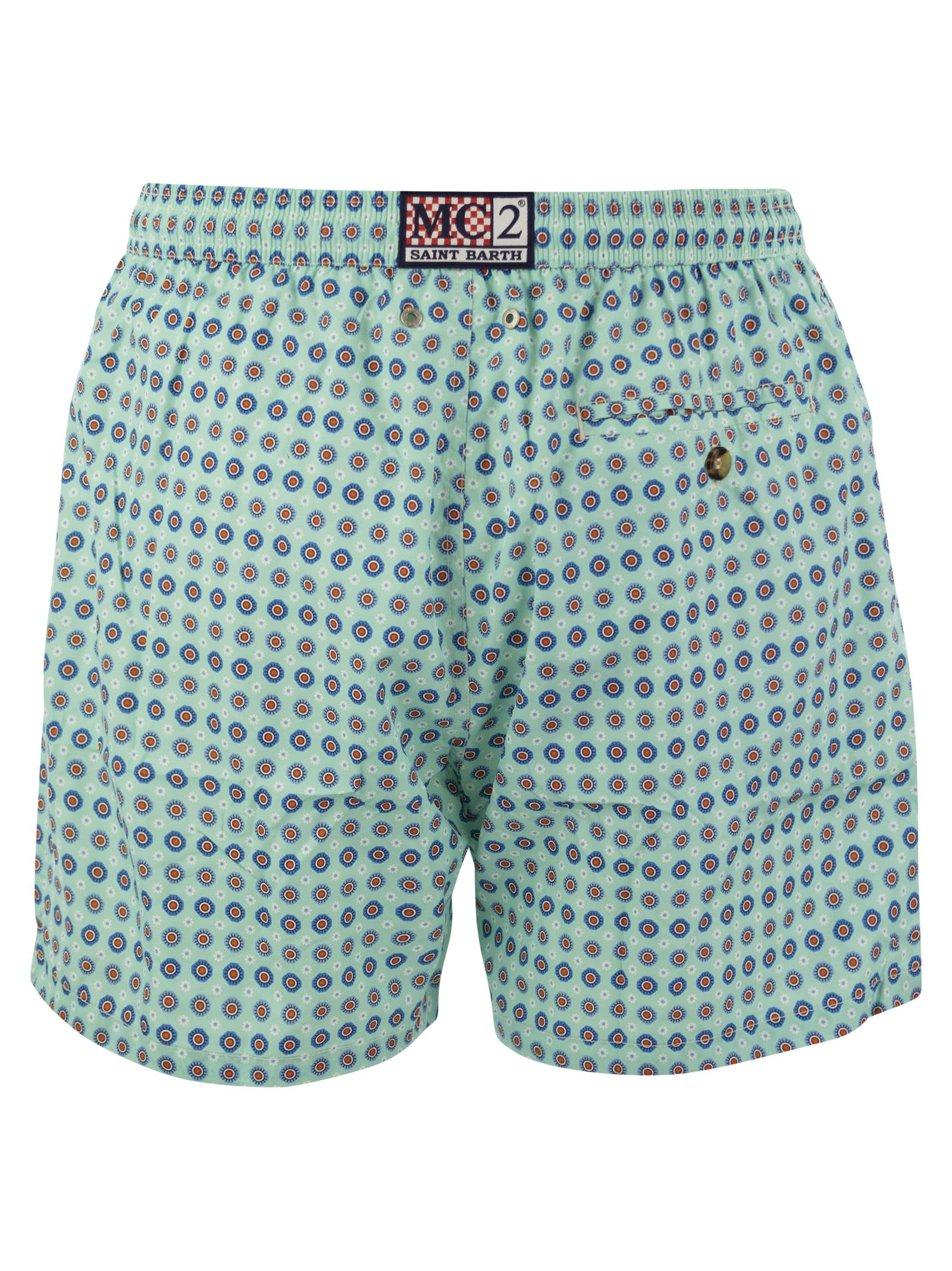 Shop Mc2 Saint Barth Lightweight Fabric Swim Boxer Shorts With Print In Water Green