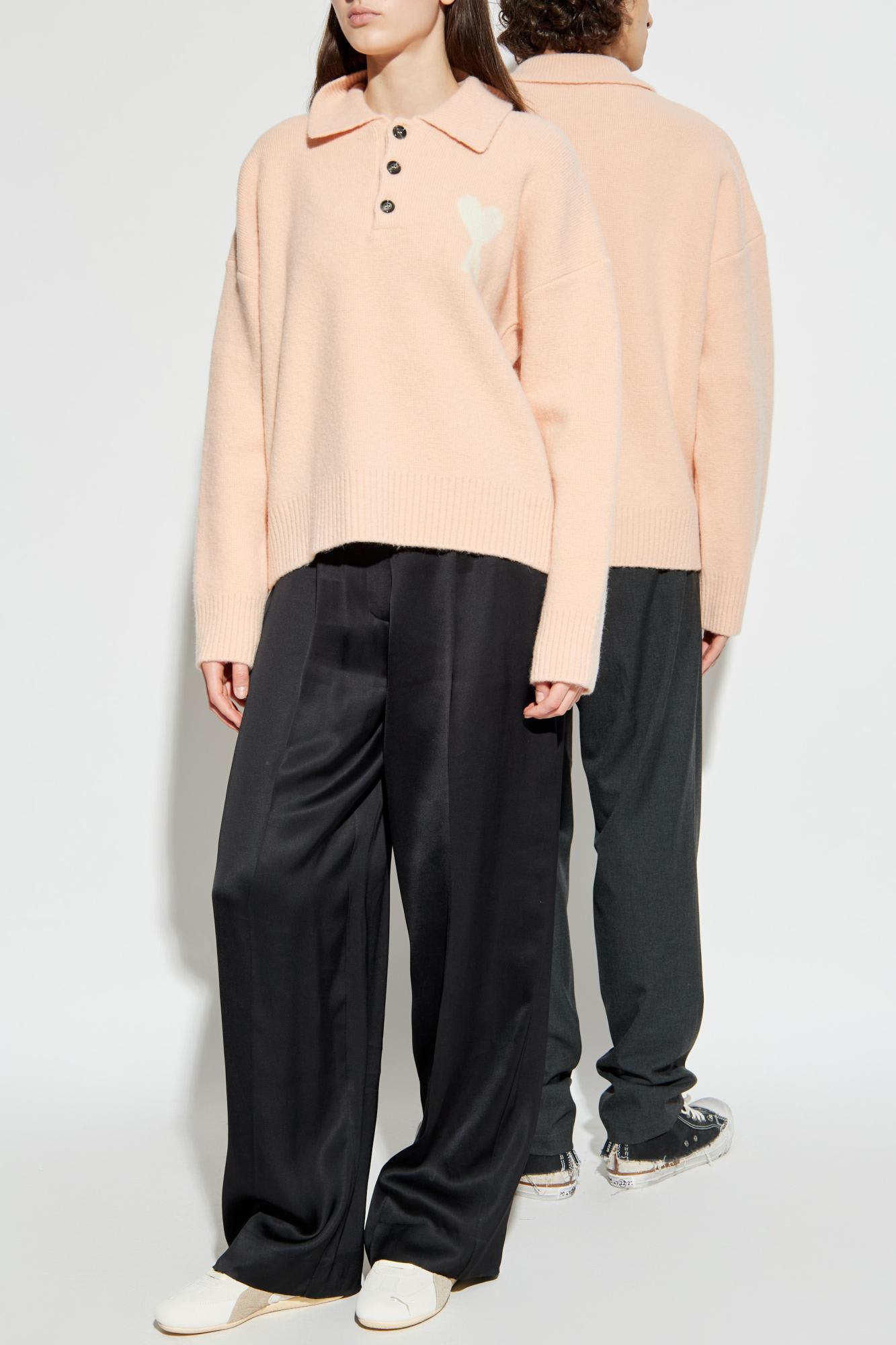 Ami Alexandre Mattiussi Polo Sweater With Logo In Animal Print