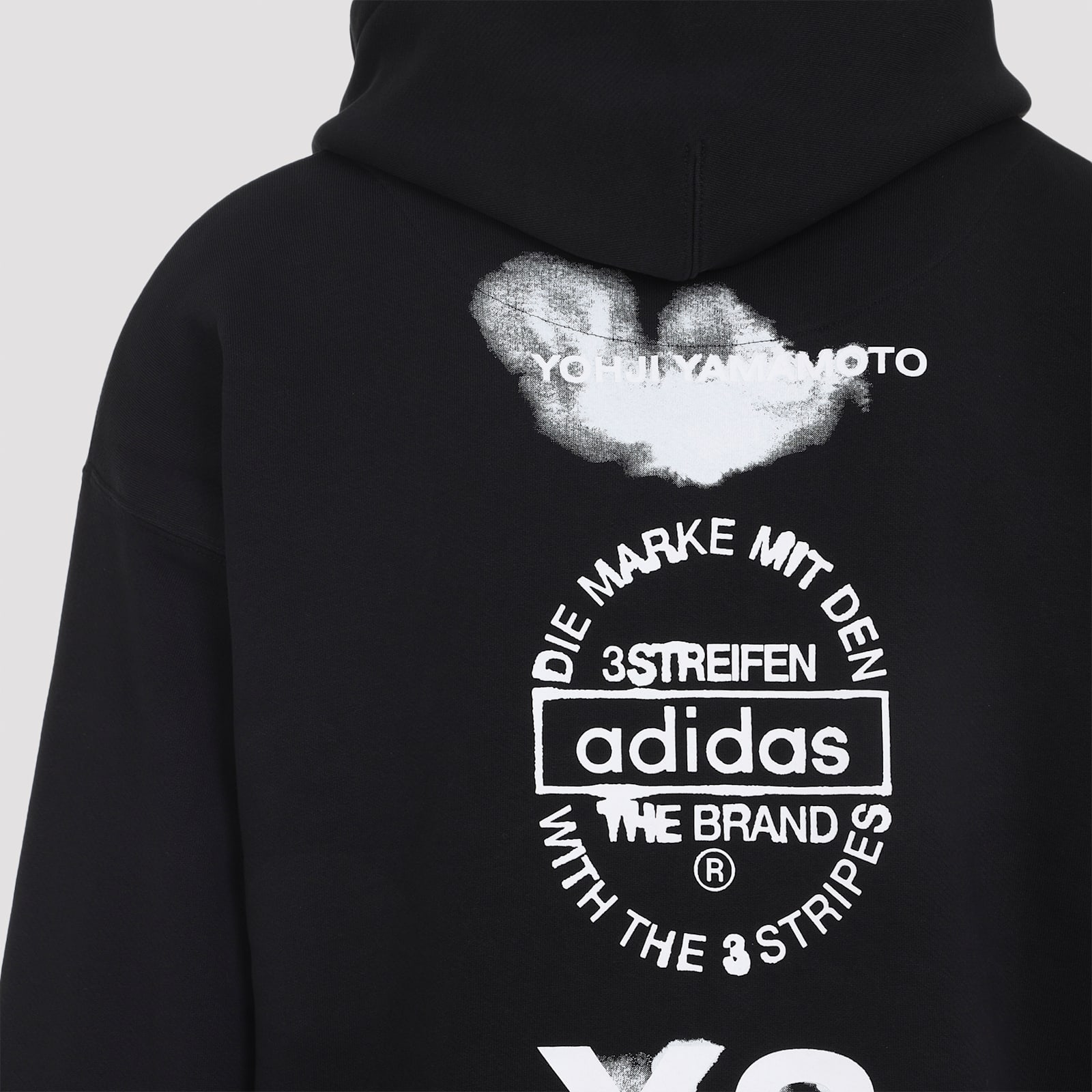 Y-3 Graphic Black Cotton Hoodie With Contrasting White Artwork In Black
