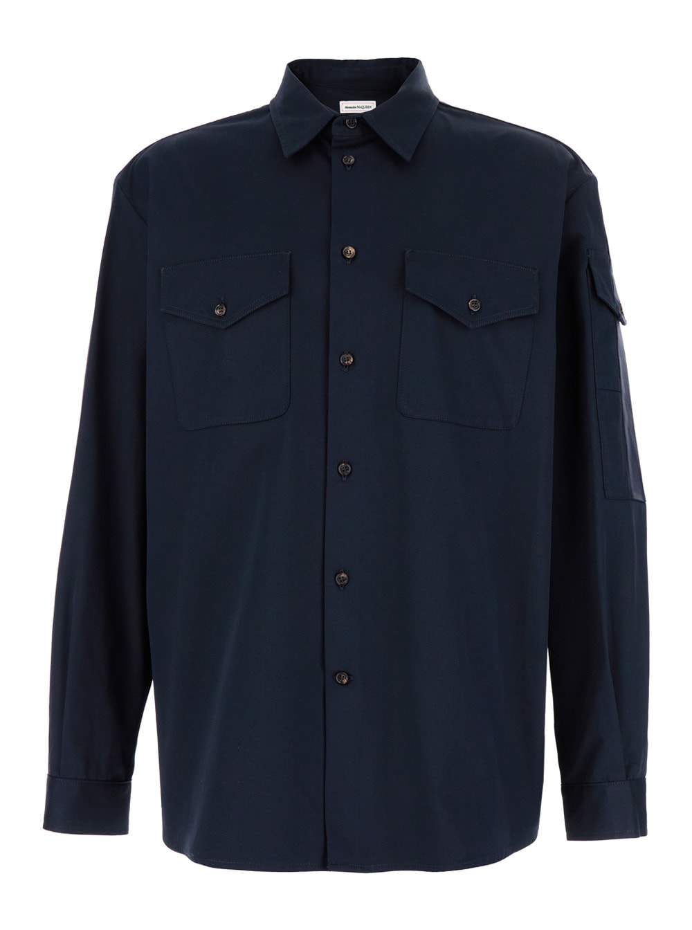 Shop Alexander Mcqueen Blue Shirt With Buttons In Cotton Man