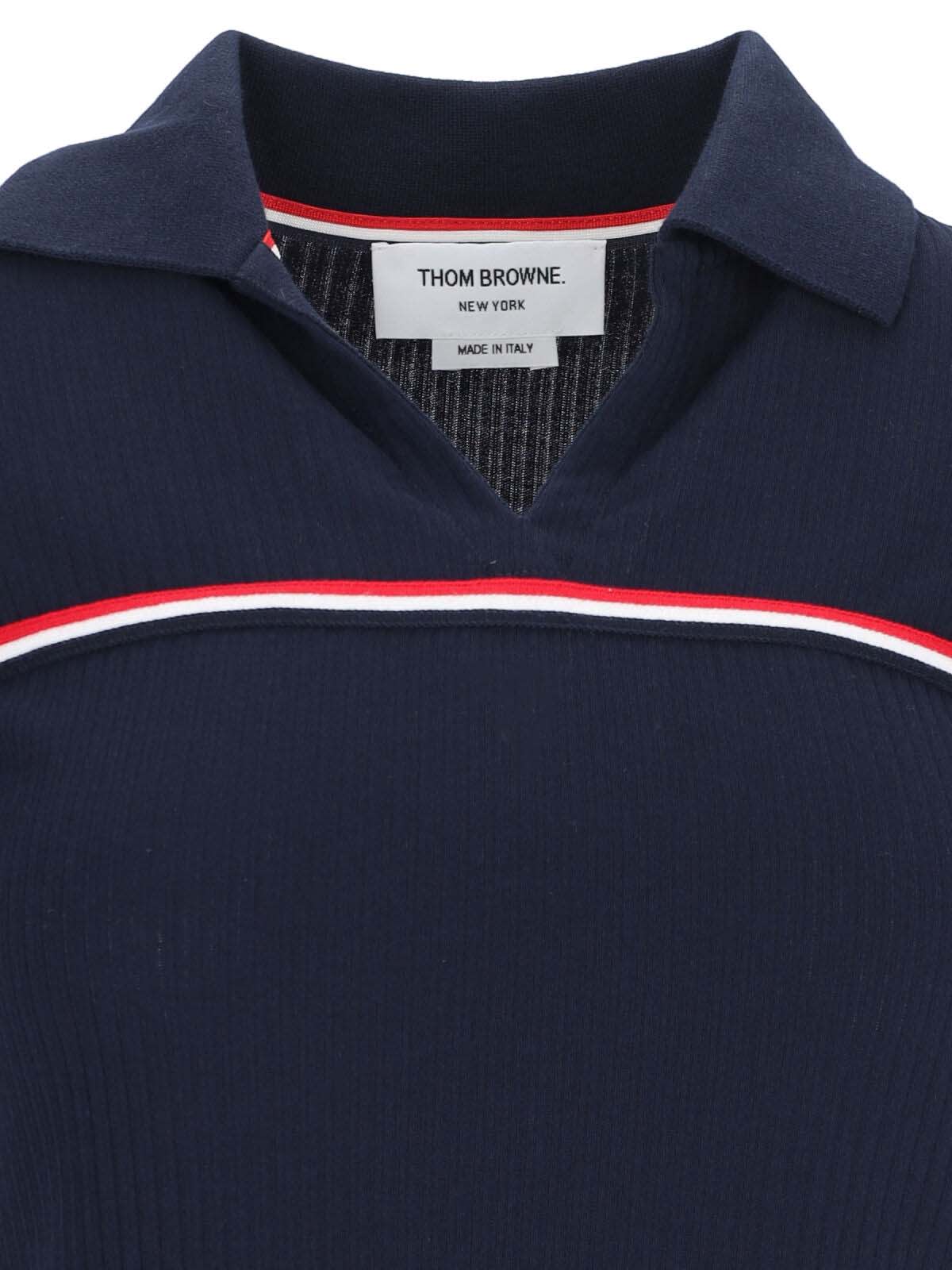 Shop Thom Browne Three Stripes Knit Polo Shirt In Blue