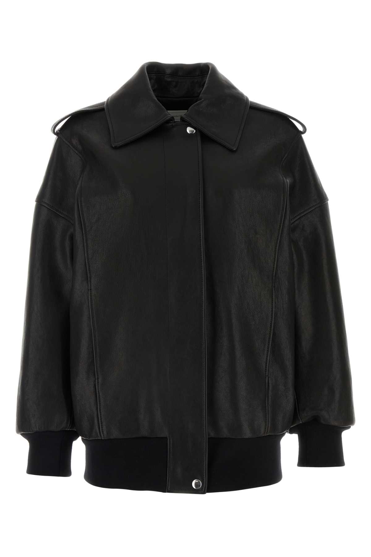 Alexander McQueen Black Leather Oversize Jacket