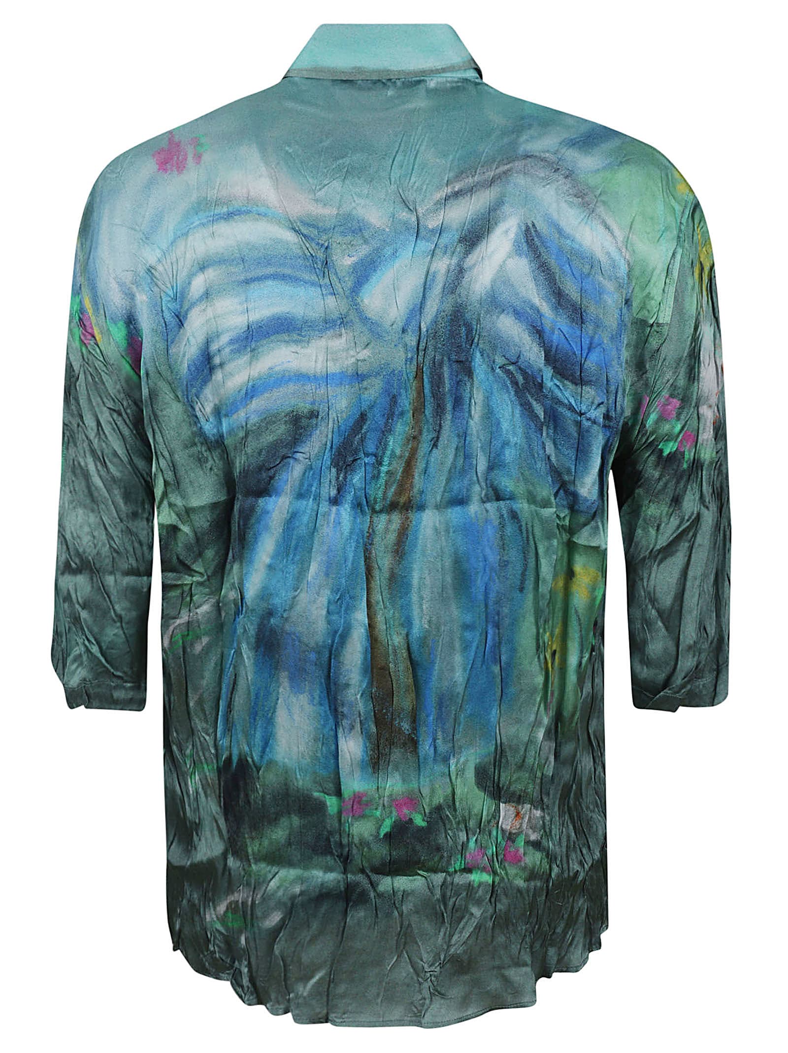 Acne Studios X Karen Kilimnick Bow Print Crinkle Button-up Shirt In Dd7