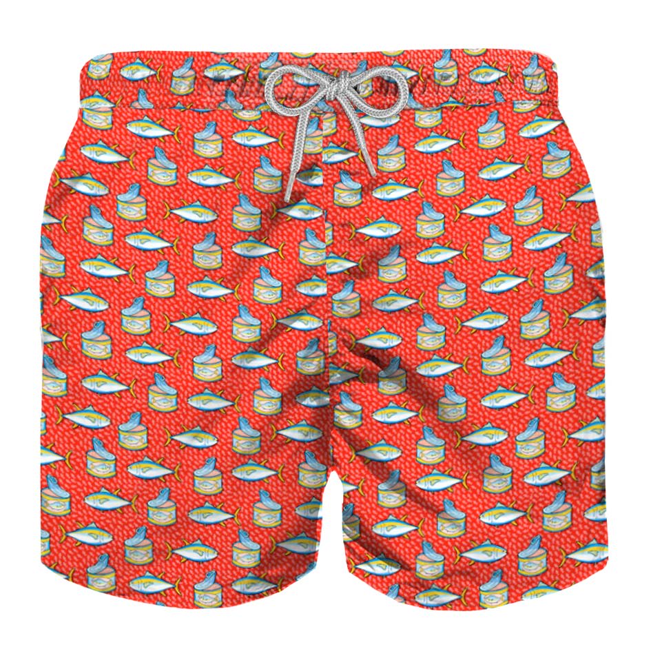MC2 Saint Barth Micro Tuna Box Print Boys Light Red Swimshorts