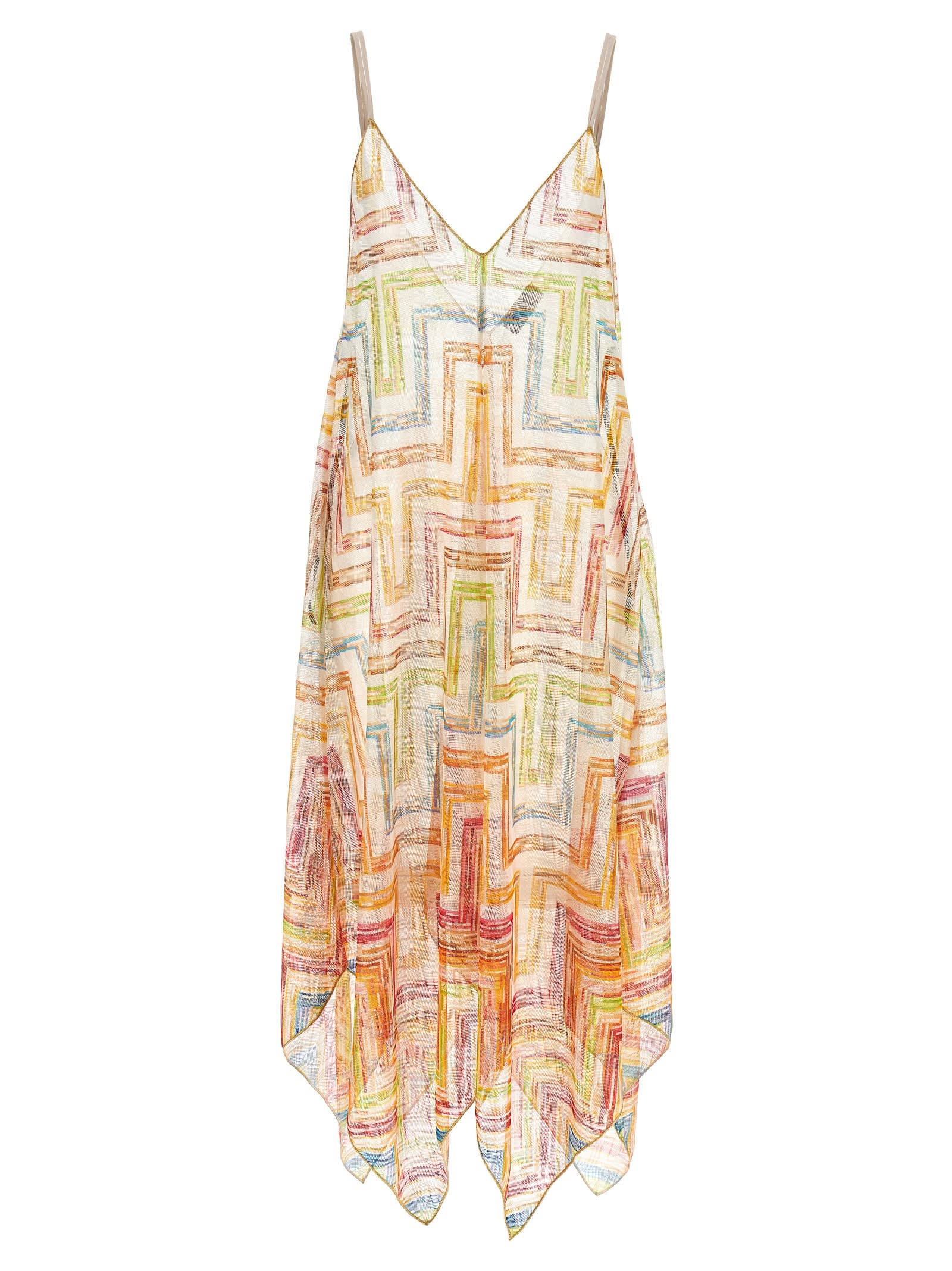 Missoni Tulle Dress With Asymmetrical Hem And Spaghetti Straps In Multi