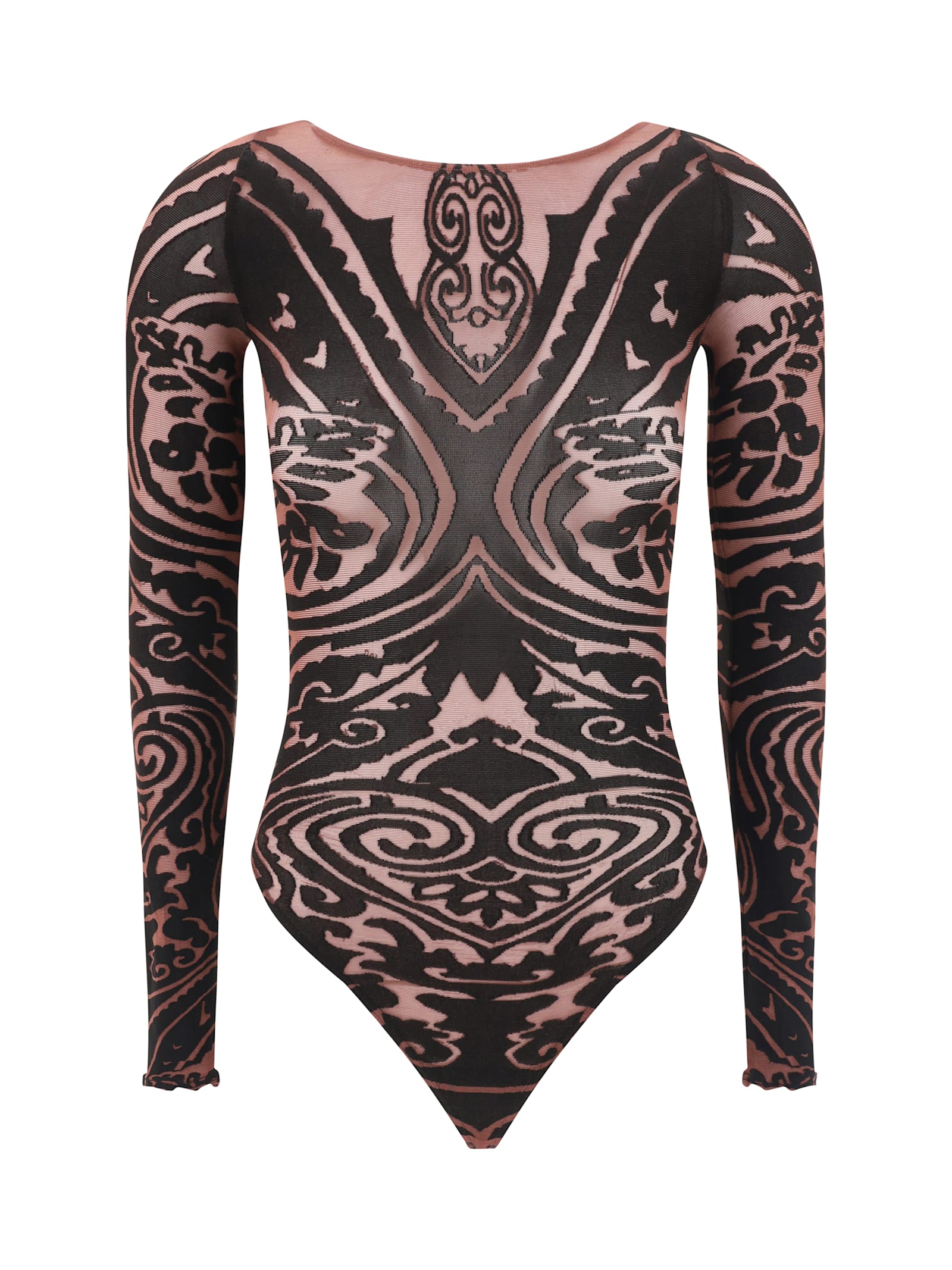 Shop Wolford Etro X  Tattoo Bodysuit In Chocolate/black