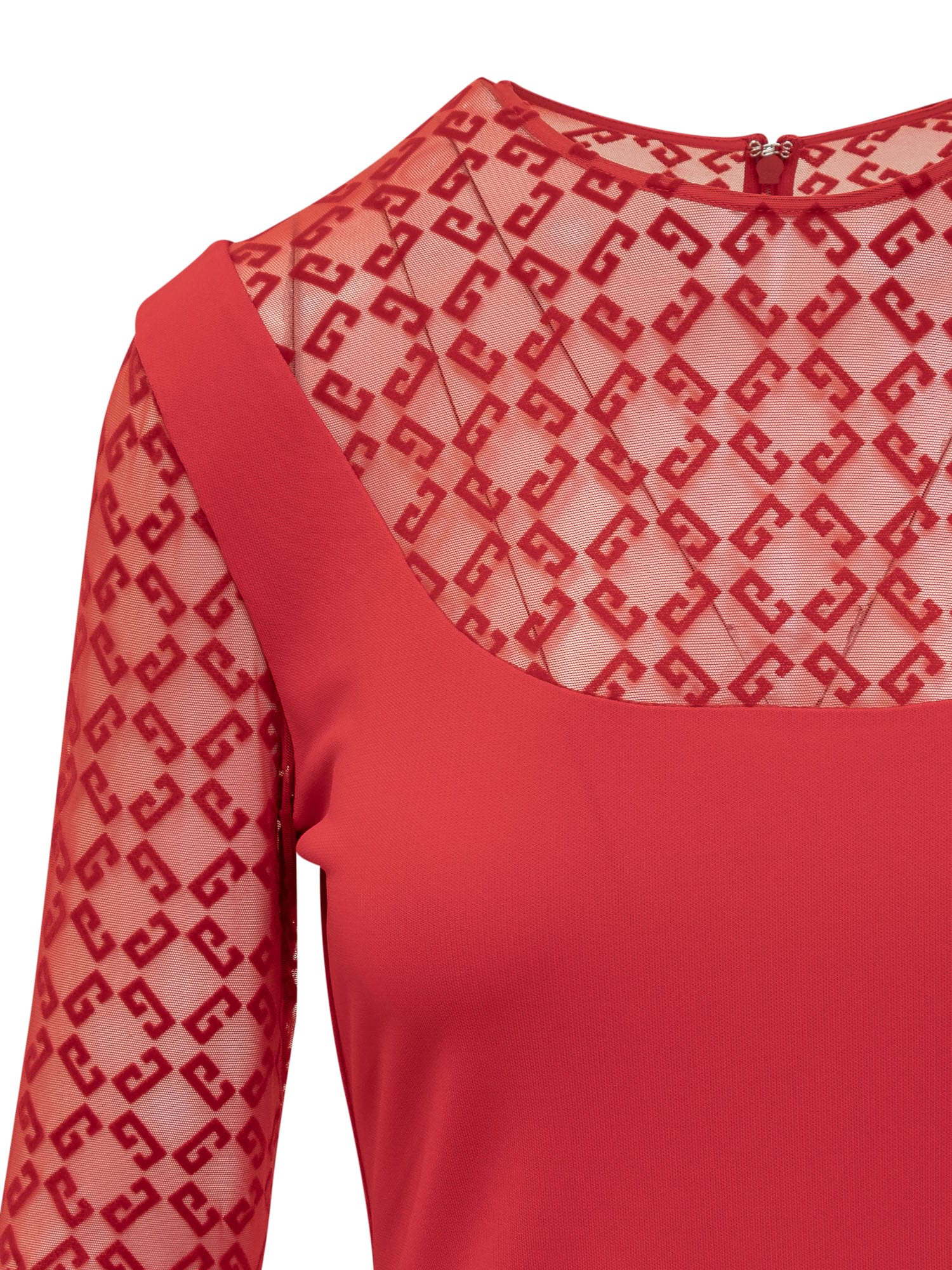 Shop Givenchy Monogrammed Sheer Panelled Dress In Red