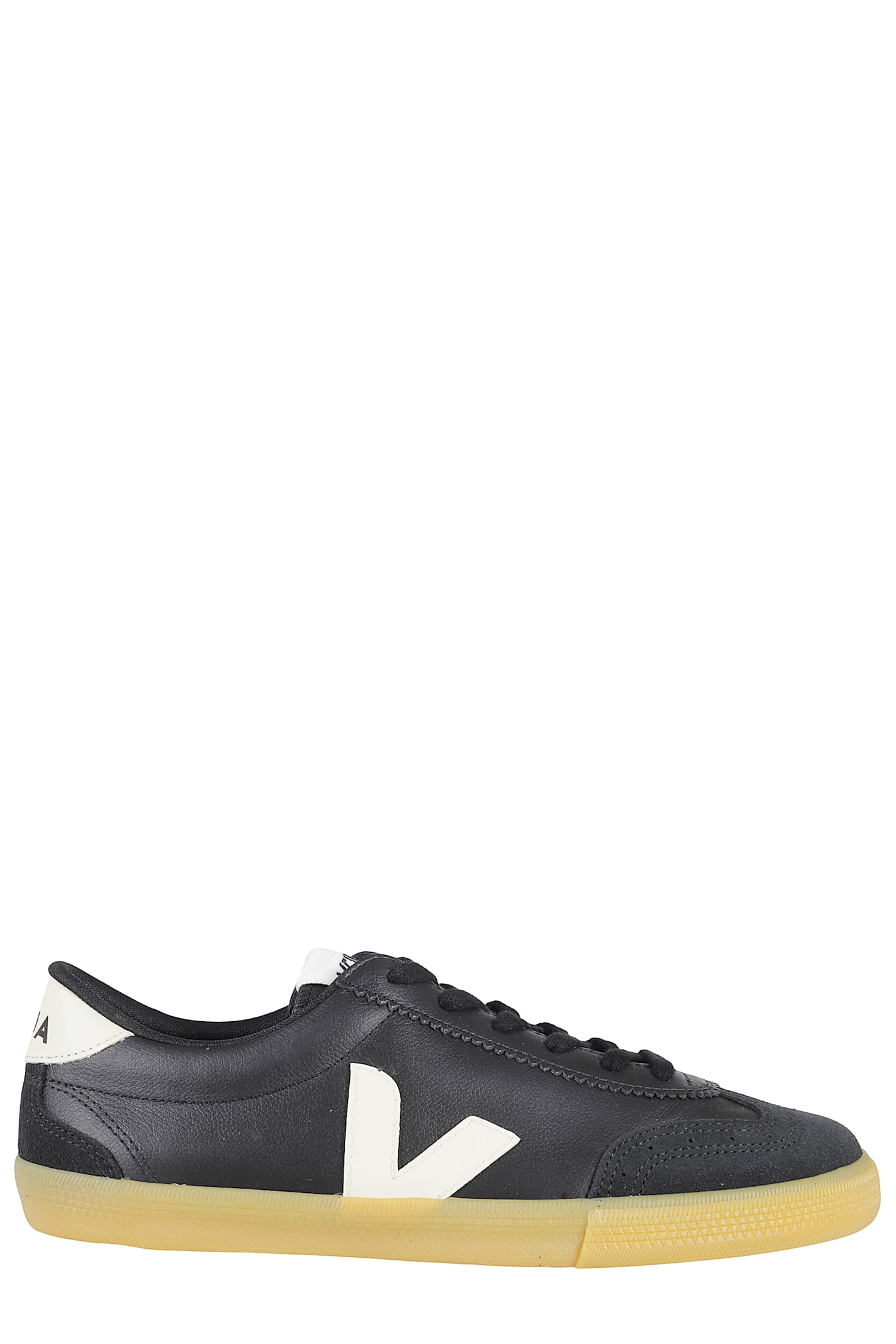 Veja Volley Panelled Grained Leather Sneakers In Black