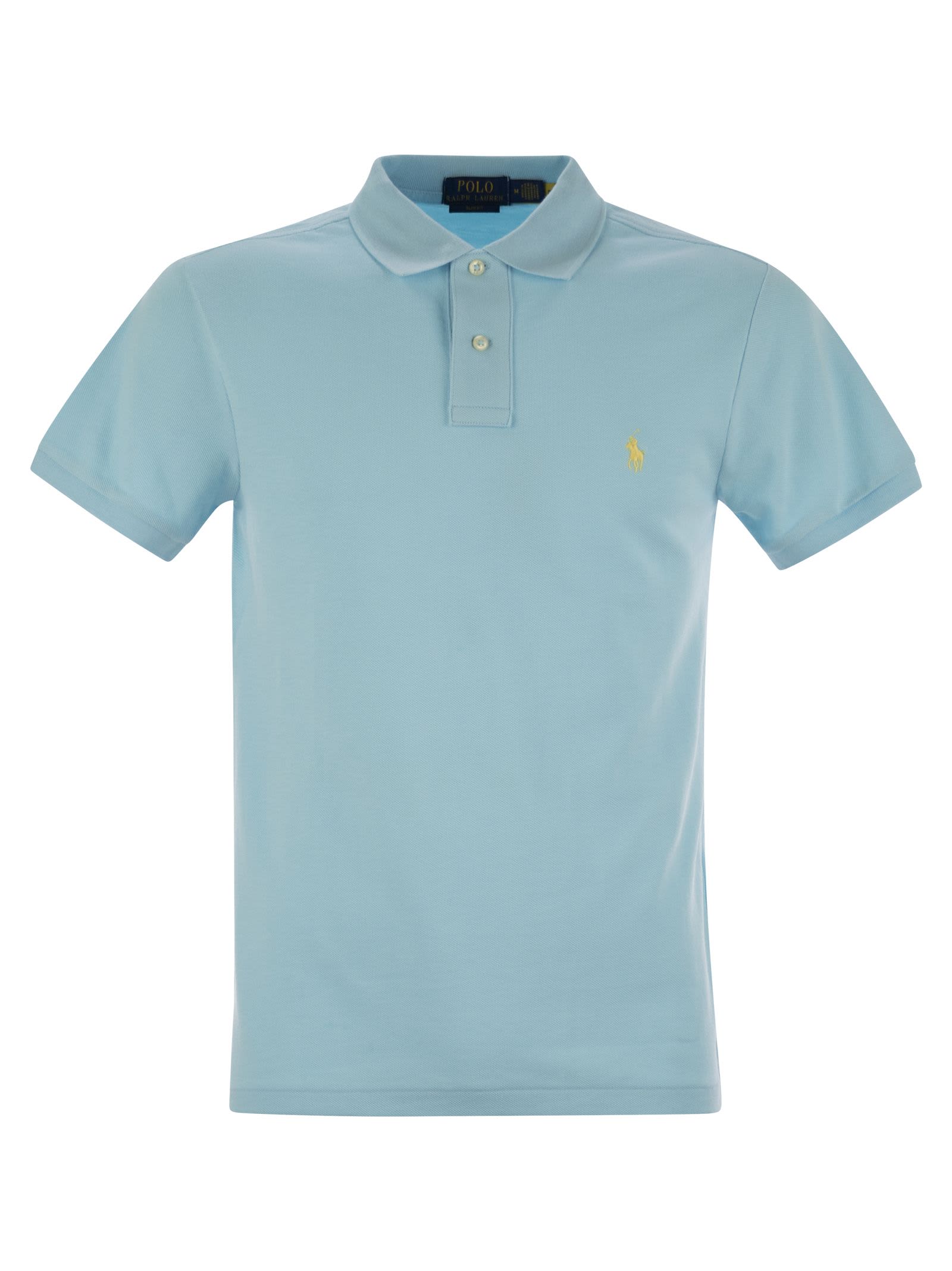 Polo Ralph Lauren Slim-fit Pique Polo Shirt In Light Blue