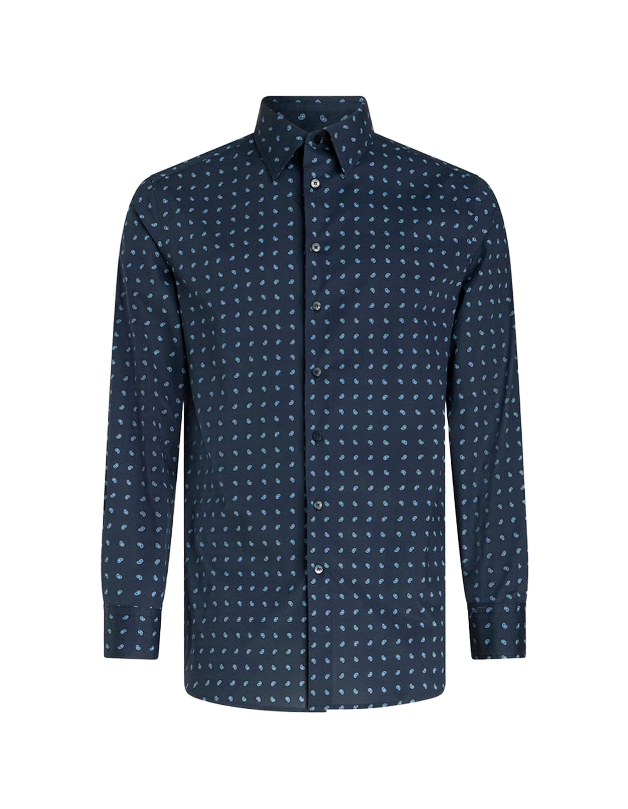 Shop Etro Navy Blue Shirt With Micro Paisley Patterns