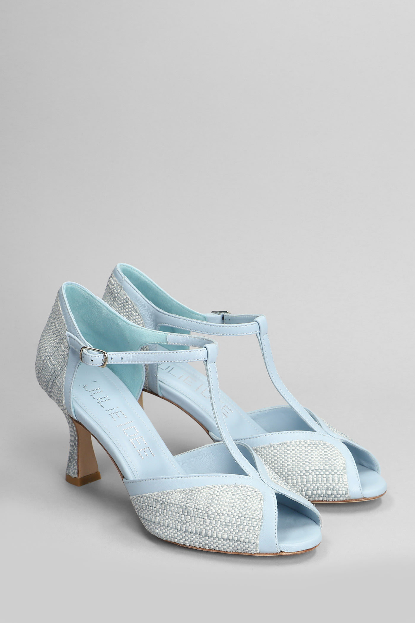 JULIE DEE SANDALS IN CYAN RAFFIA 