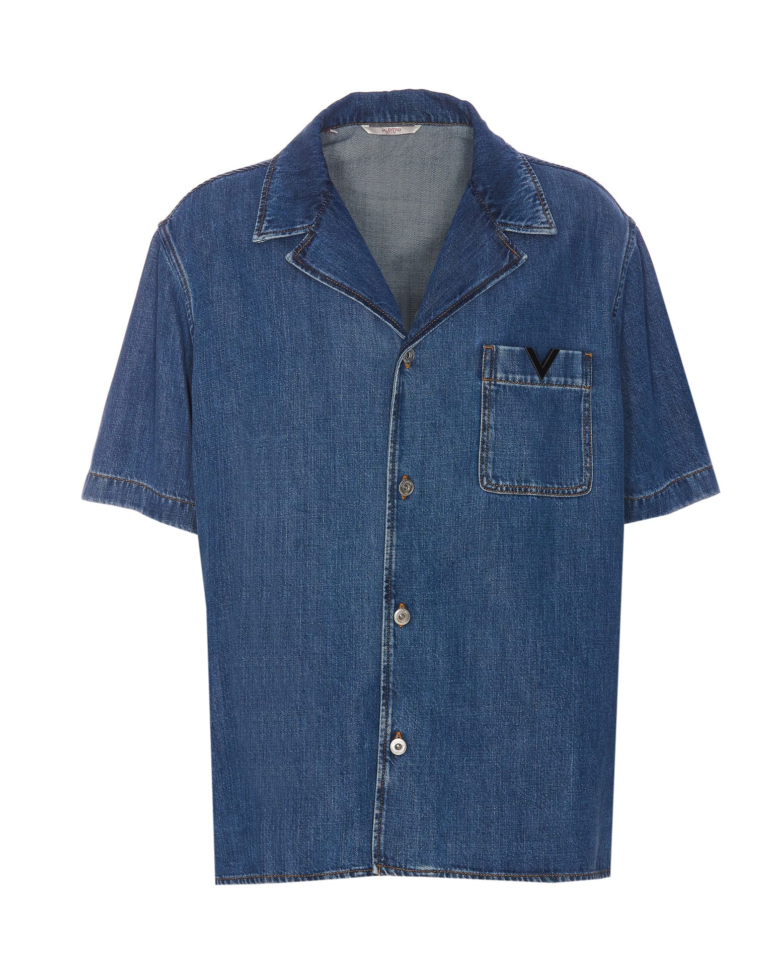 Shop Valentino V Detail Denim Shirt In Blue