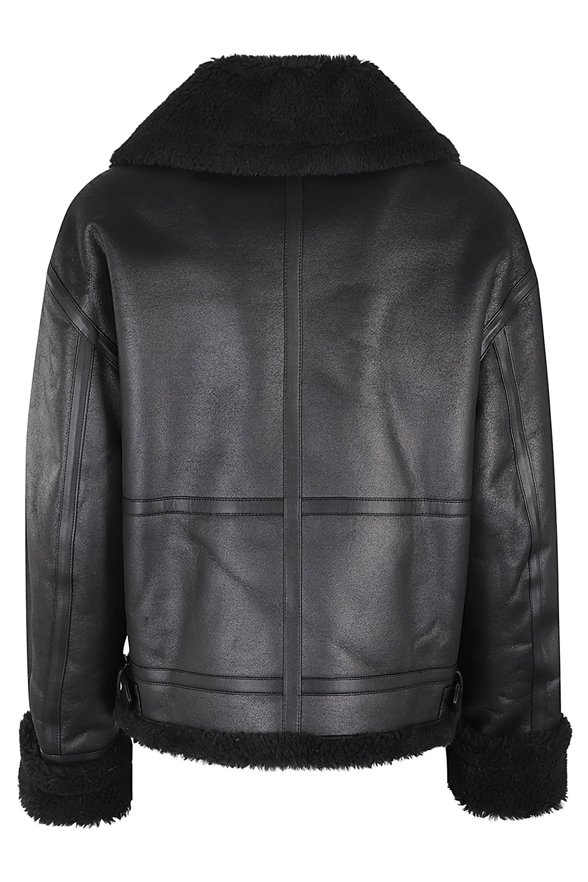 Shop Dunst Loose Fit Line Shearling Jacket In Bk Black