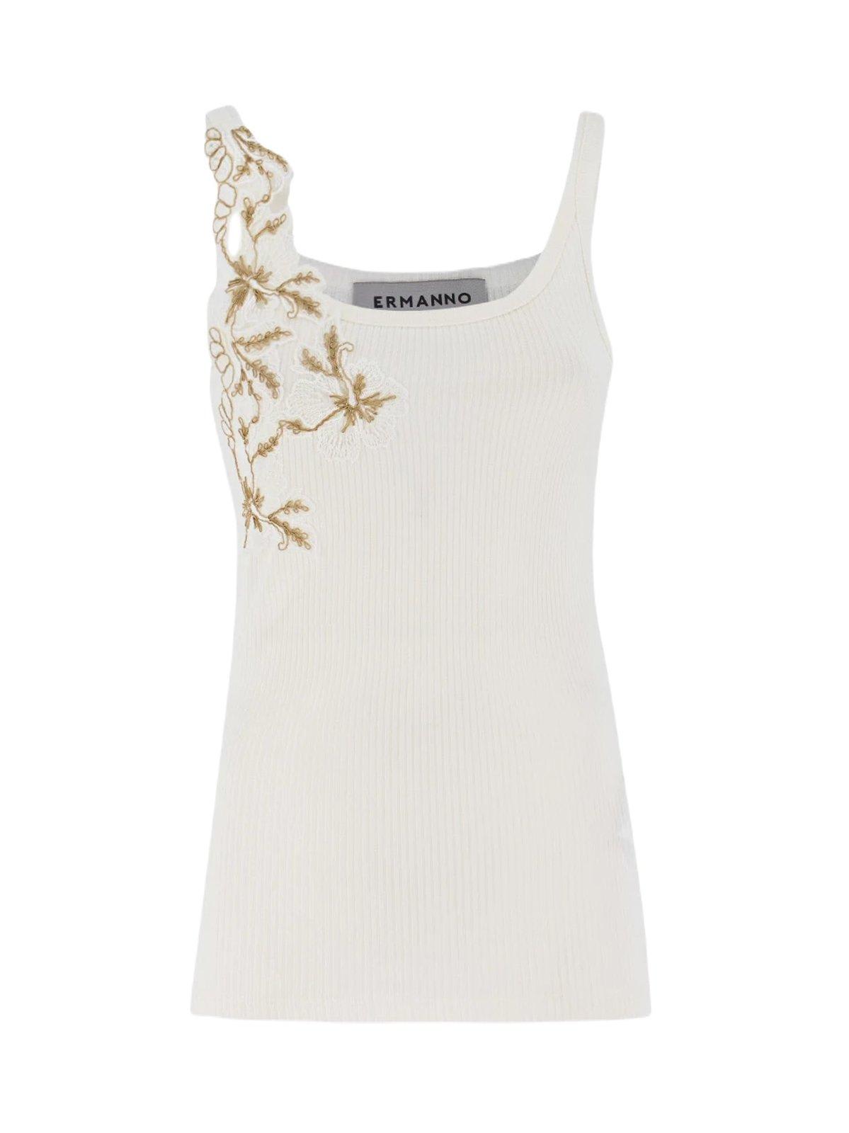 Shop Ermanno Firenze Floral-lace Sleeveless Tank Top In White