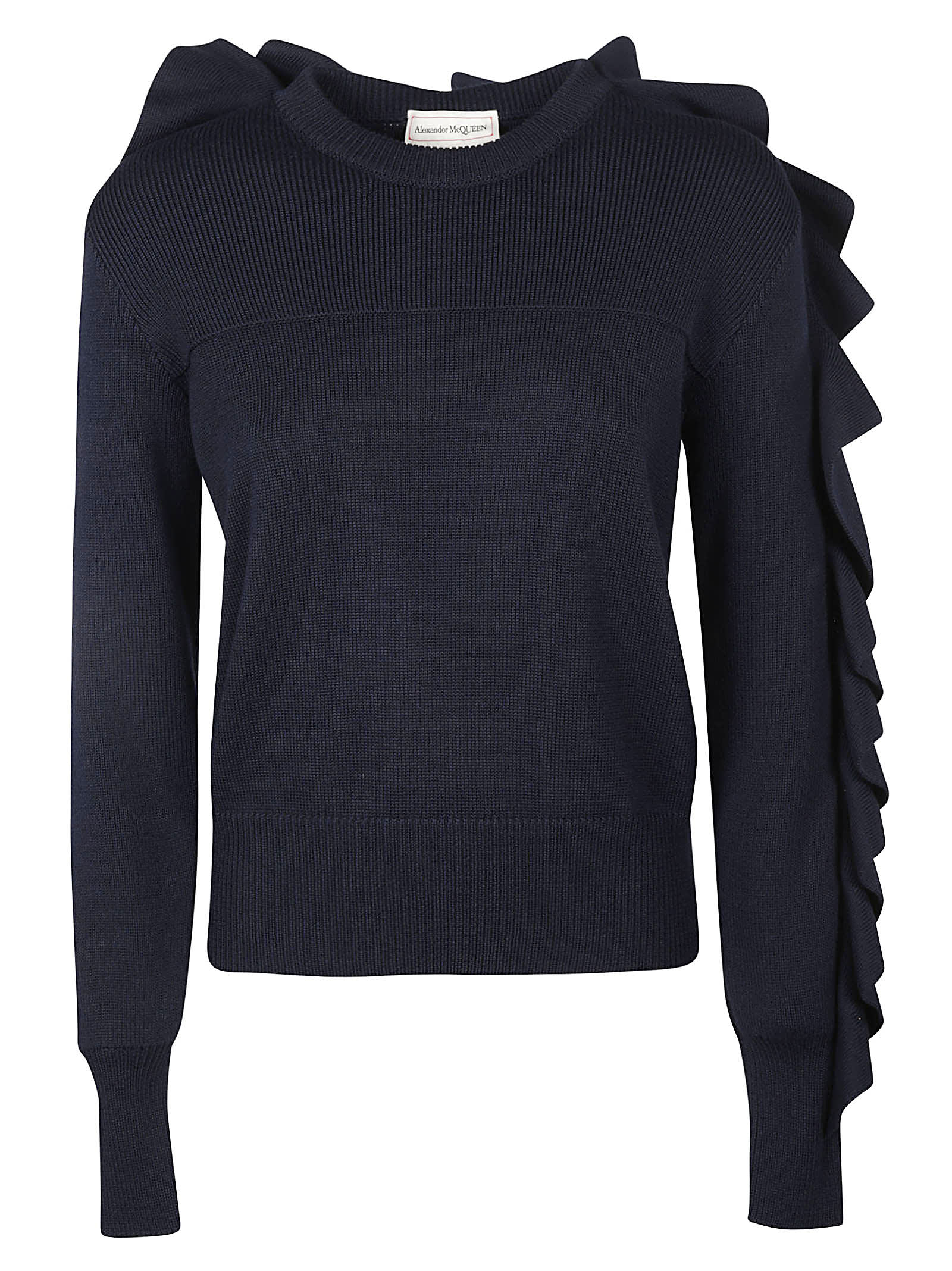 Alexander McQueen Ruffle Sided Ribbed Sweater