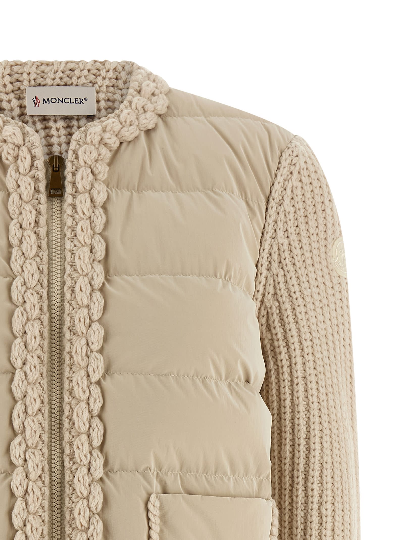 Moncler Padded Cardigan Sweaters And Cardigans Beige In Brown