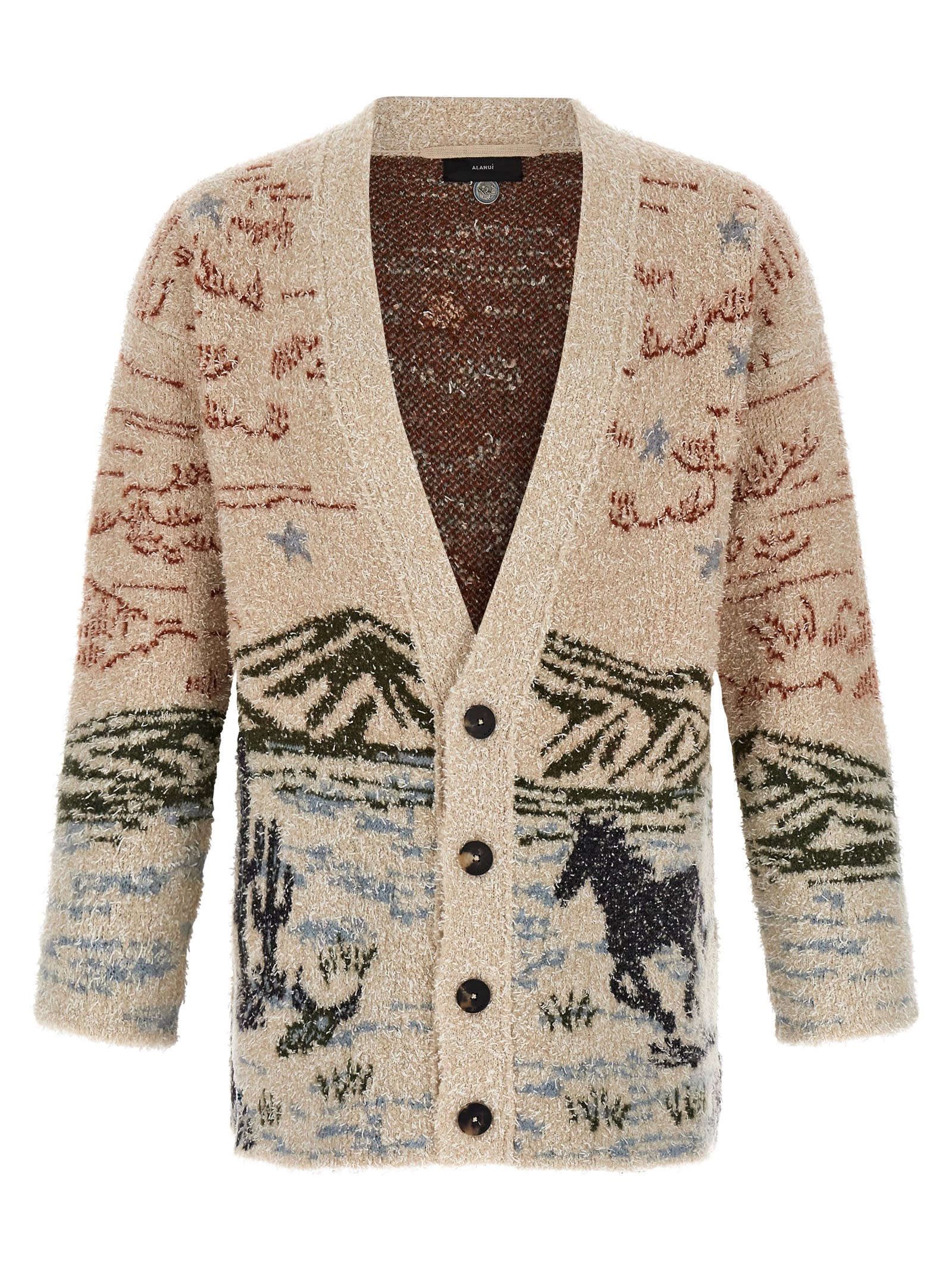 Alanui Graphic Pattern Long Sleeve Wool Cardigan In Multi
