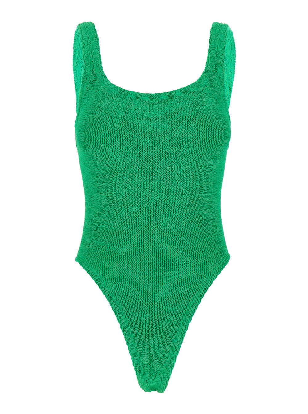 Green One-piece Swimsuit With Squared Neckline In Ribbed Stretch Polyamide Woman