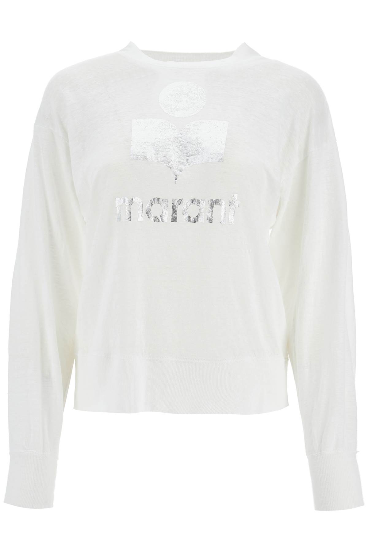 Shop Marant Etoile Klowia T-shirt With Metallic Logo Print In White (silver)