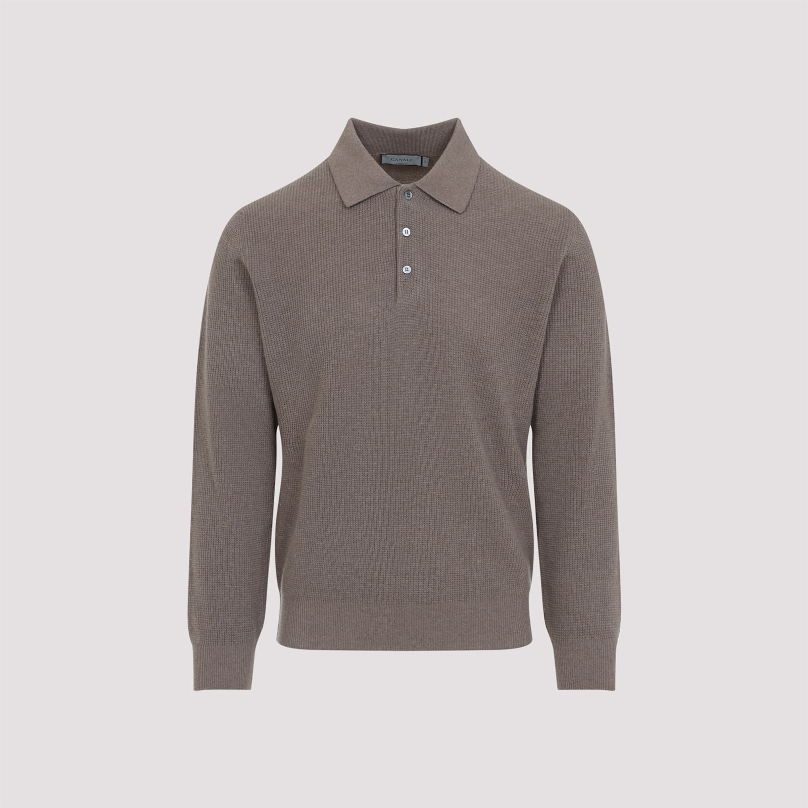 Canali Taupe Brown Wool Long Sleeves Suede Detail Polo In Brown