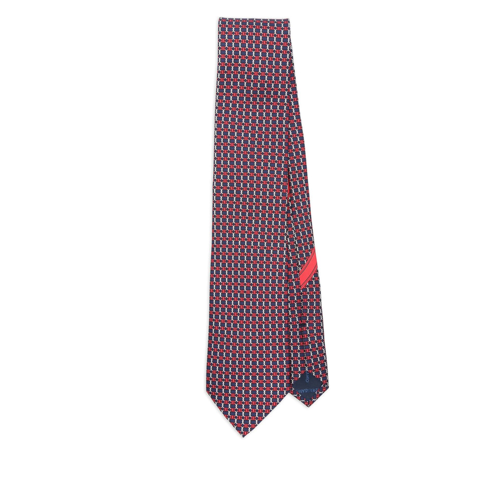 Ferragamo Geometric-pattern Silk Tie Contrast Trim In Multi