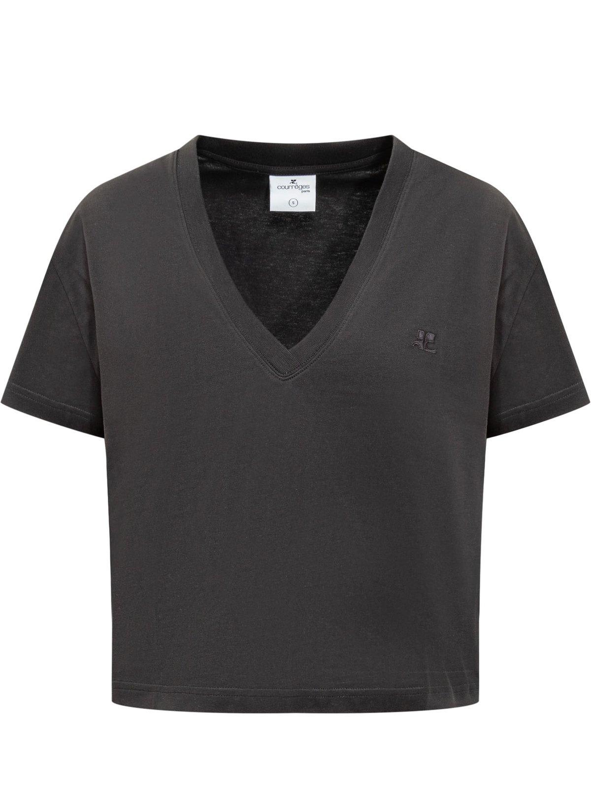 Shop Courrèges V-neck Cropped T-shirt In Black
