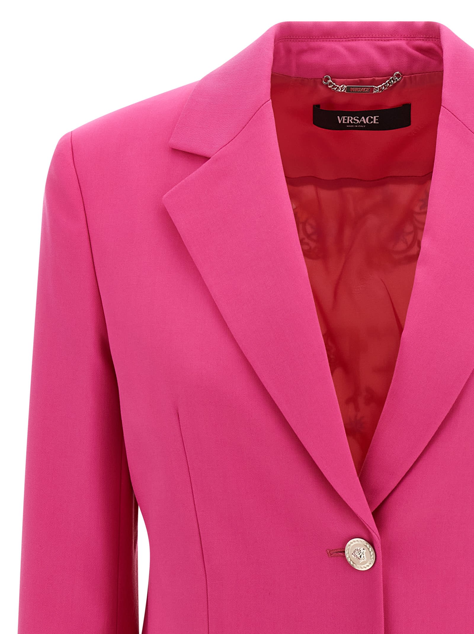 Versace Underwater Barocco Wool Boxy Blazer In Pink