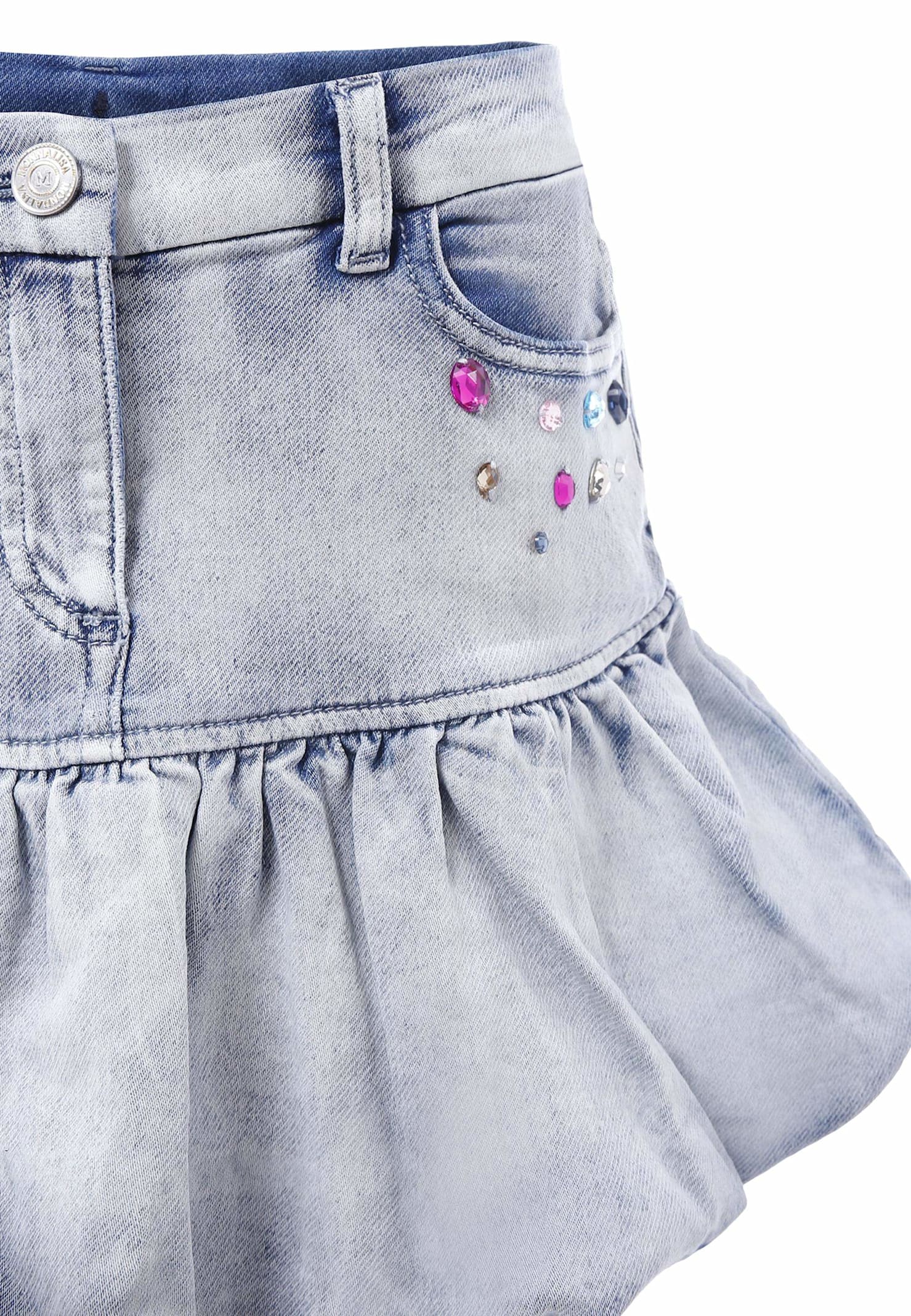 Monnalisa X Disney Stitch Denim Miniskirt In Blue