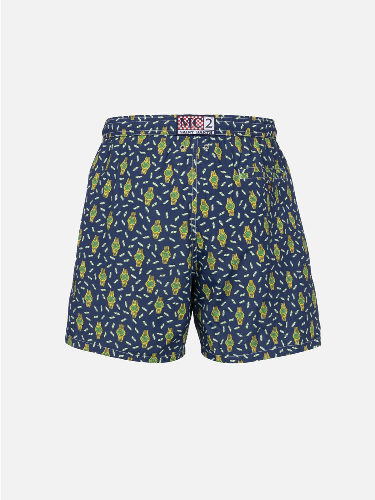 Mc2 Saint Barth Watches-print Swim Shorts In Blue Navy