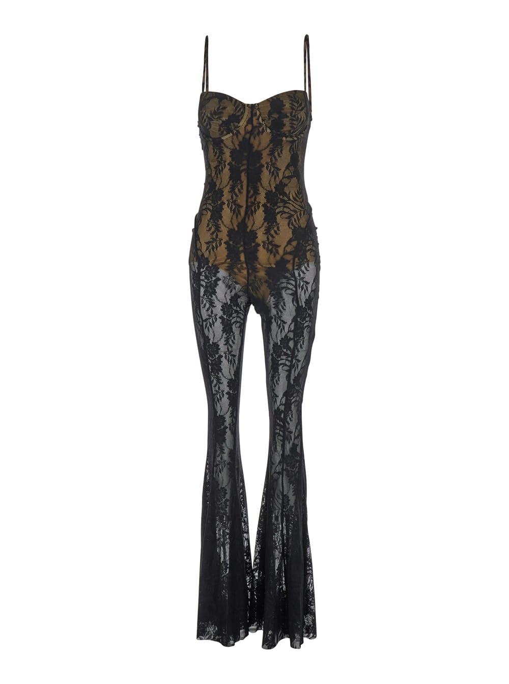 Shop Norma Kamali Black Jumpsuite With Bodice And Semi Sheer Design In Tech Fabric Stretch Woman