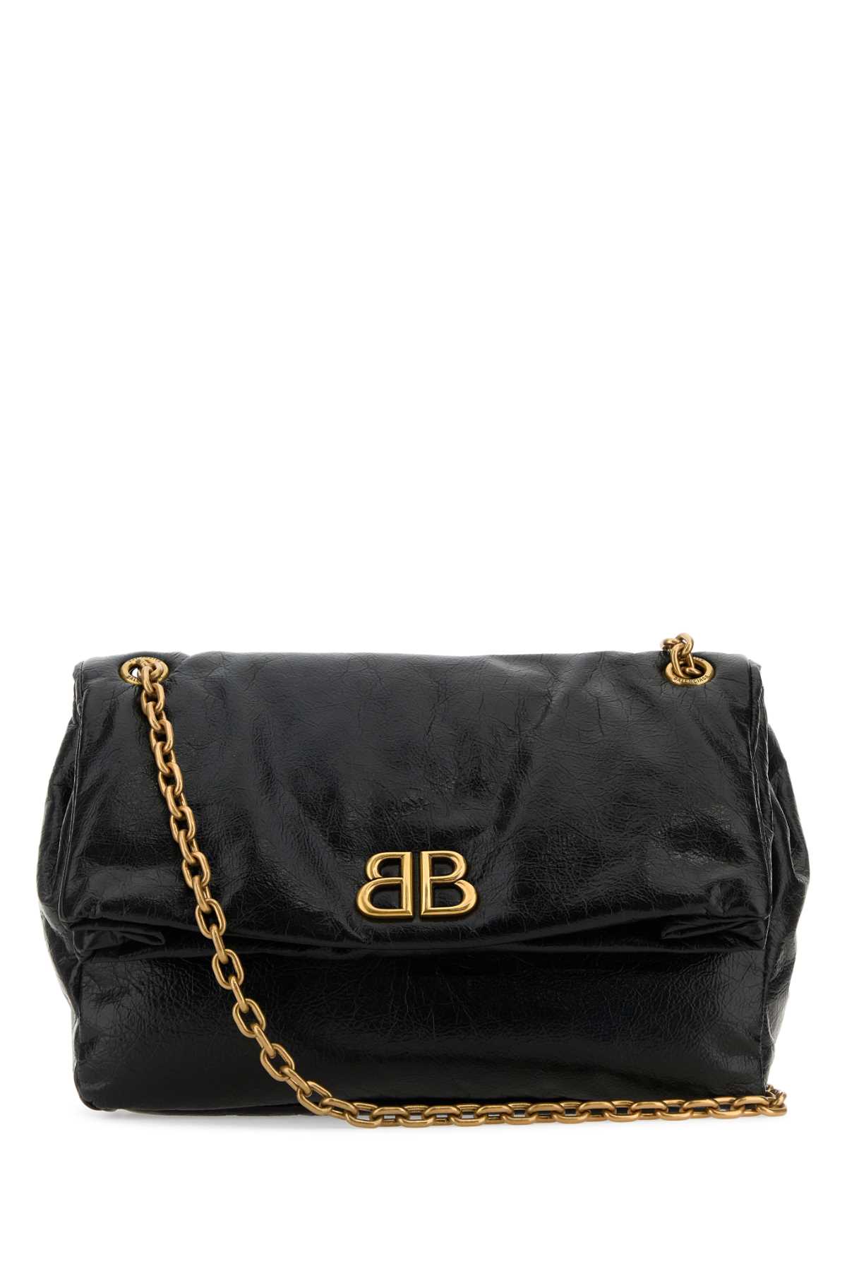 Shop Balenciaga Black Leather Medium Monaco Shoulder Bag