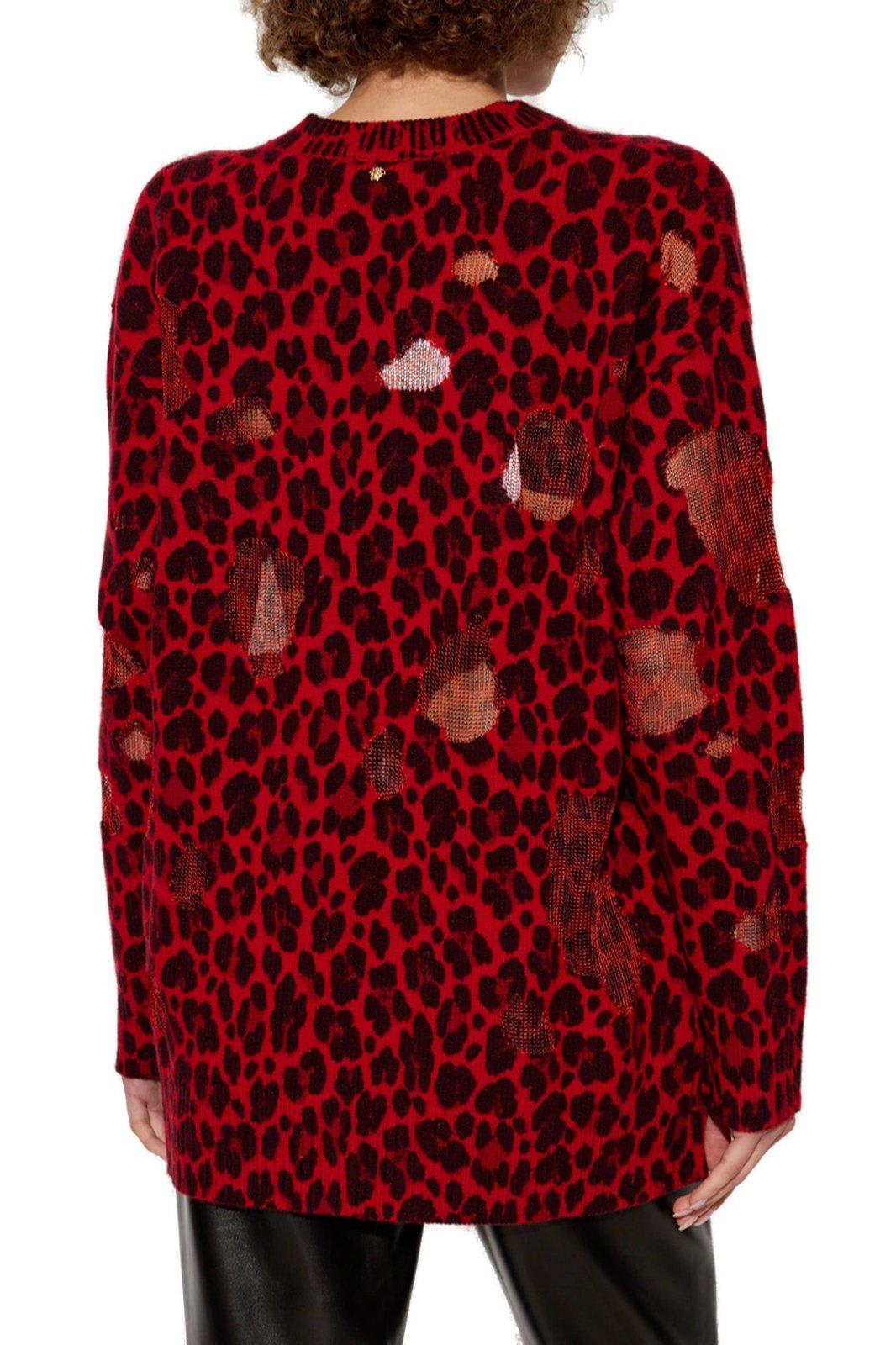 VERSACE LEOPARD-PRINTED SEMI-SHEER PANELLED JUMPER 