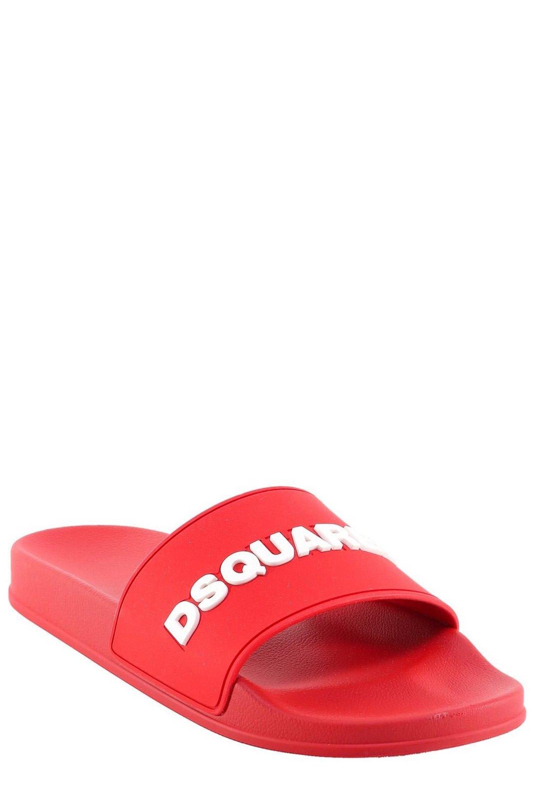 Shop Dsquared2 Logo Embossed Slides In Red
