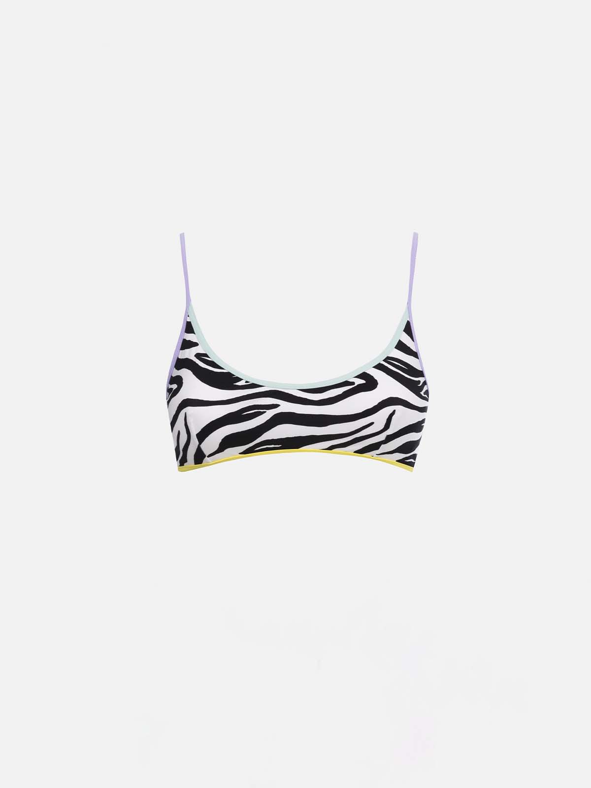 Mc2 Saint Barth Woman Zebra Bralette Beach Top Judy With Piping In White