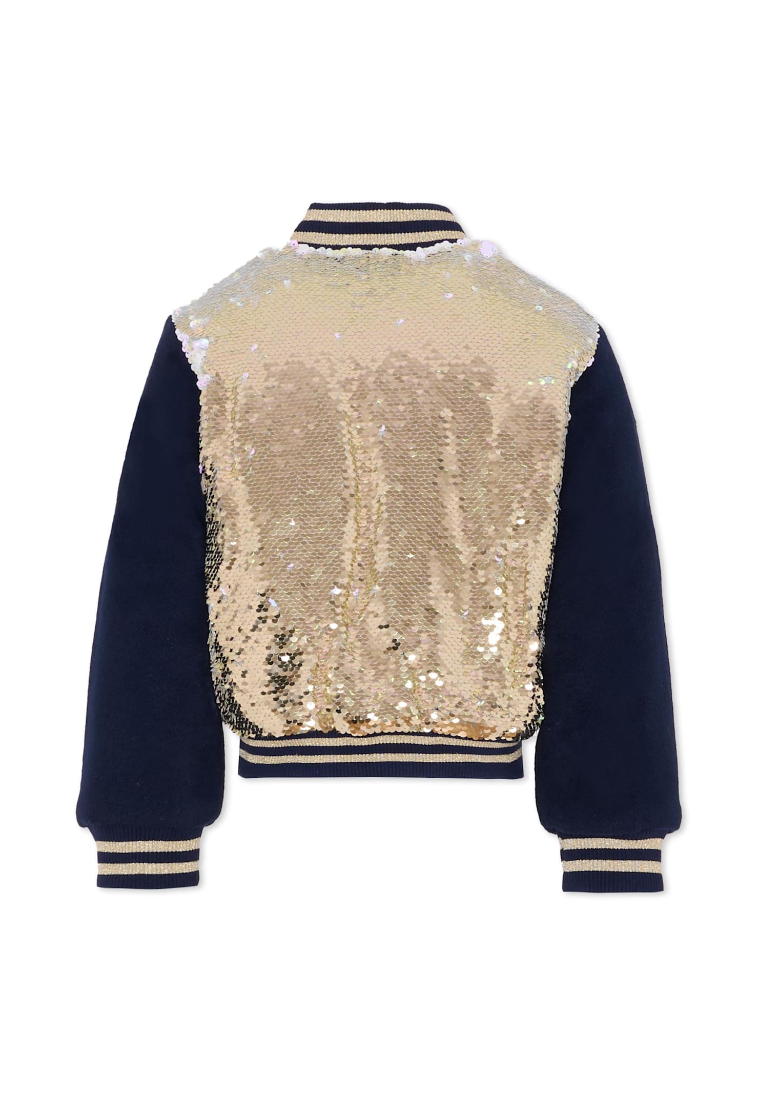 Billieblush Gold Bomber Jacket For Girl With Sequins In Multi