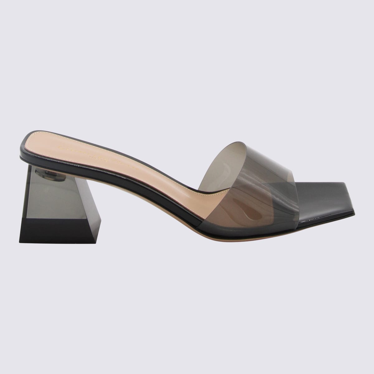 GIANVITO ROSSI FUME AND BLACK PVC AND LEATHER COSMIC SANDALS
