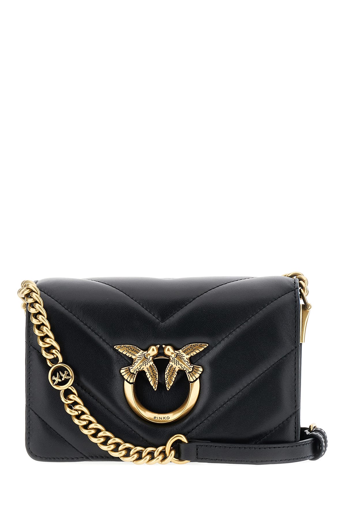 Shop Pinko Black Nappa Leather Mini Classic Love Crossbody Bag In Z99q