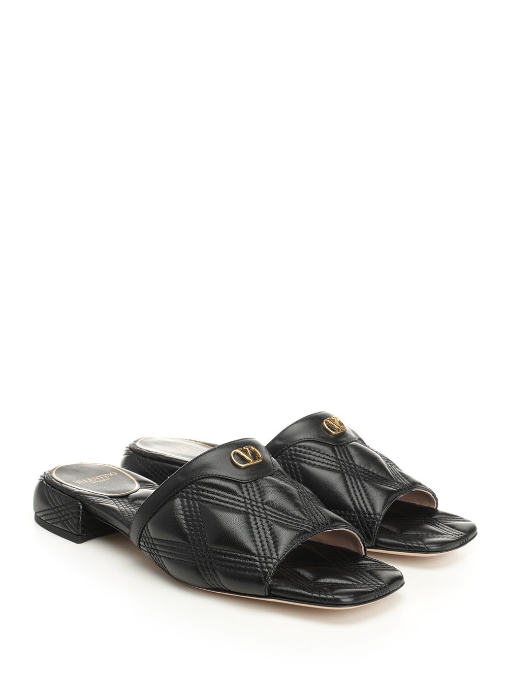 Valentino Black Quilted Nappa Leather Quiltie 67 Slide Sandals In Black