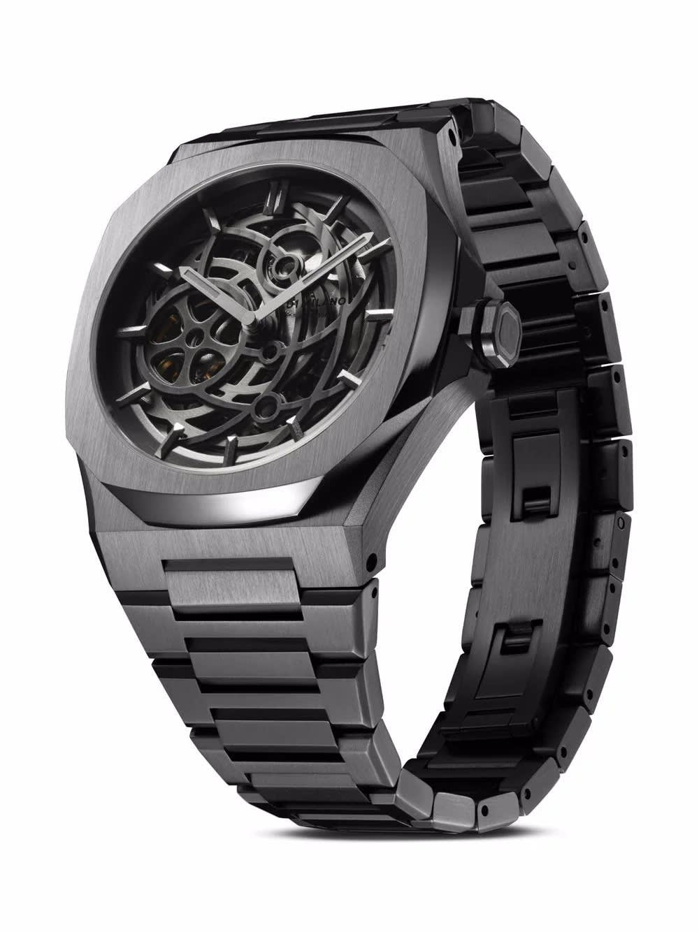 Shop D1 Milano Skeleton Rubber Gun Metal 41.5 Mm Watch In Grey