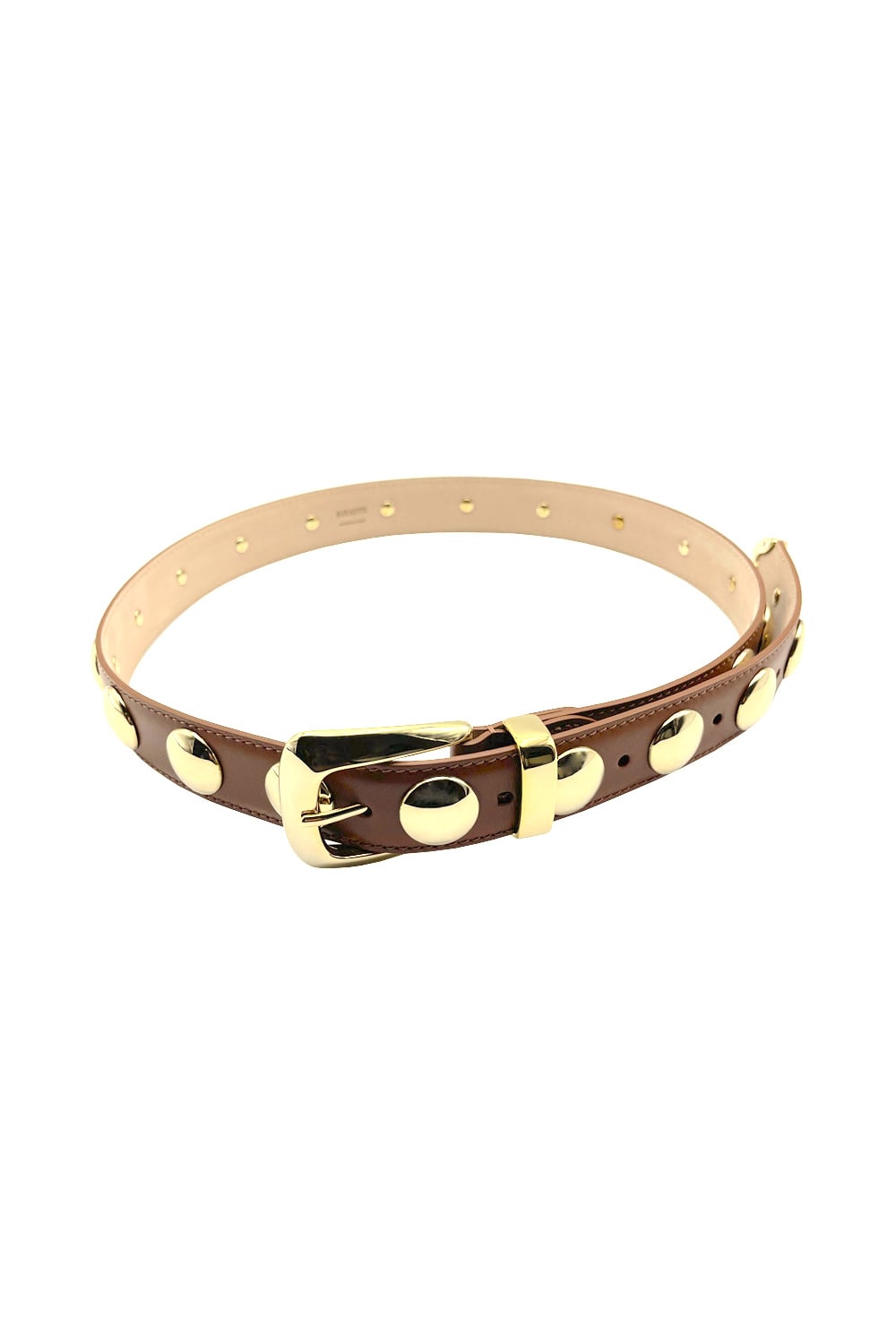 Shop Khaite Benny Belt With Gold Studs In Tan Gold