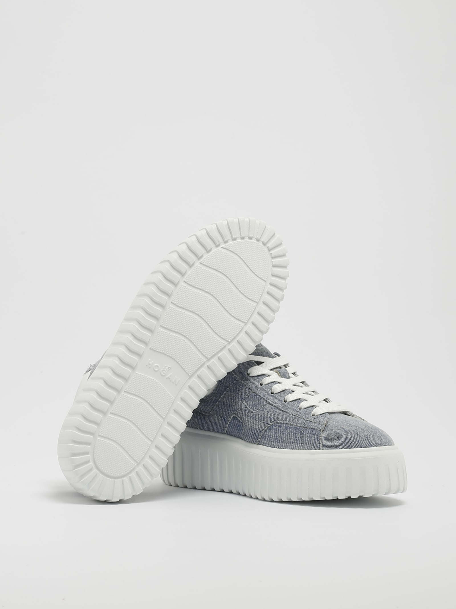 Hogan Ligth Blue H-stripe Sneakers In Denim Chiaro