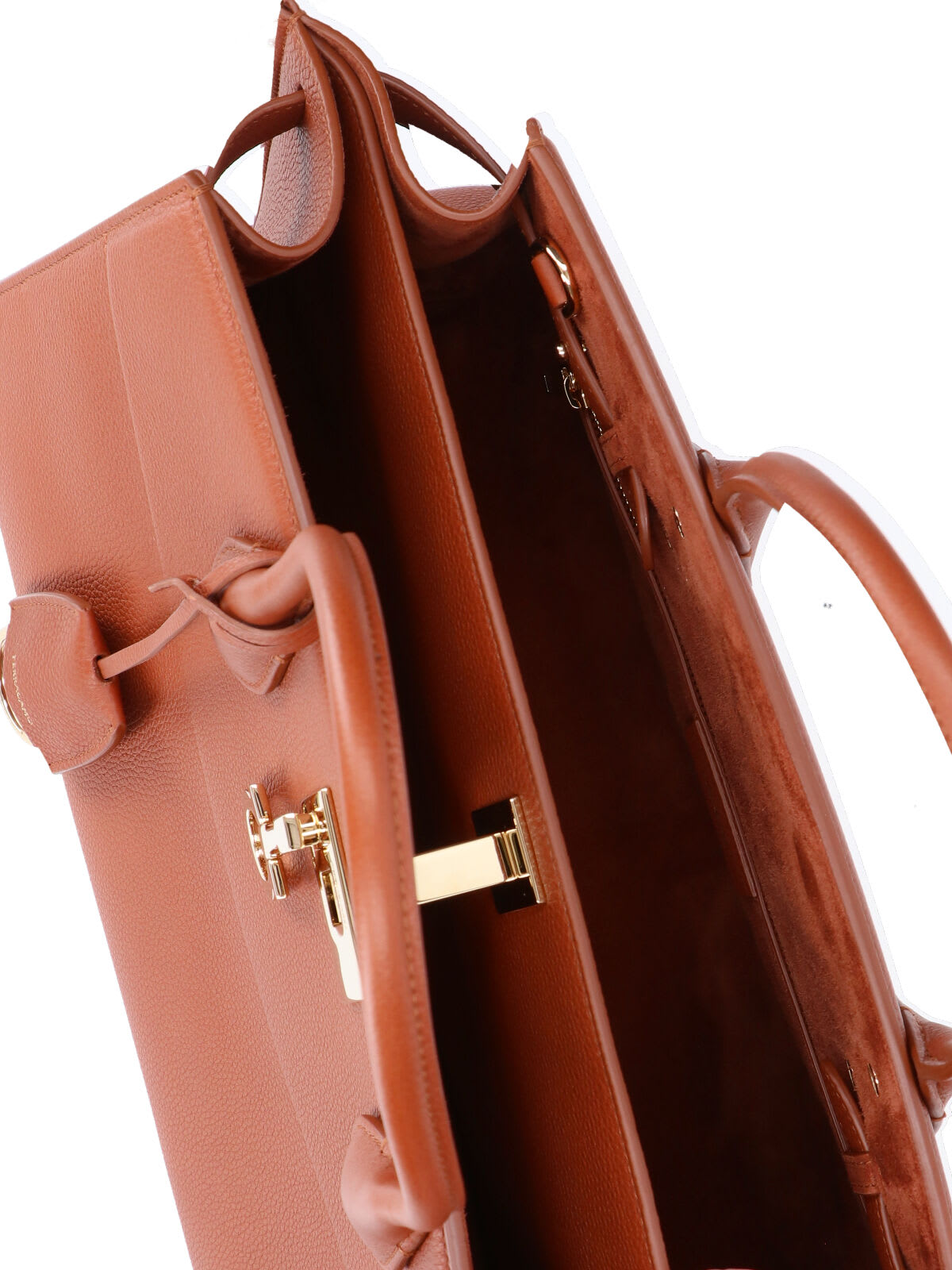 Ferragamo Structured Shoulder Bag Detachable Strap In Brown