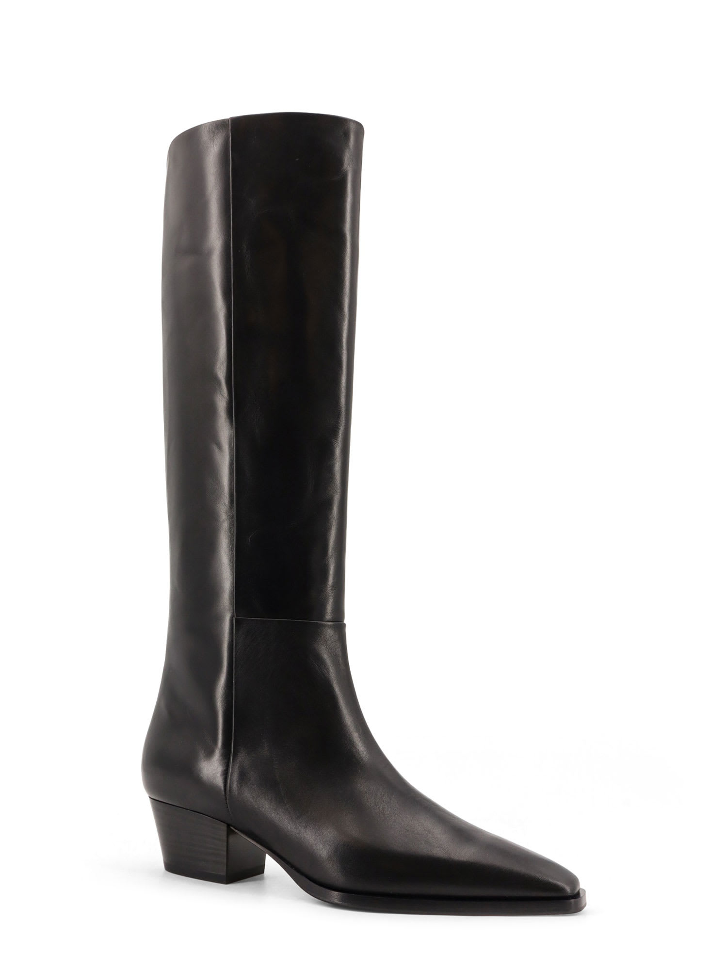 Aeyde Knee-high Leather Block Heel Boot In Black