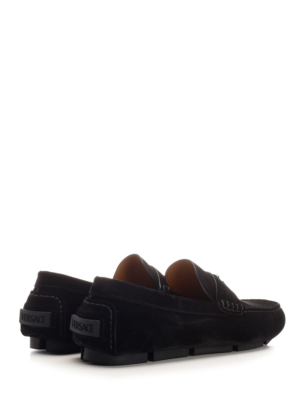 Shop Versace Driver Loafer In Black/silver