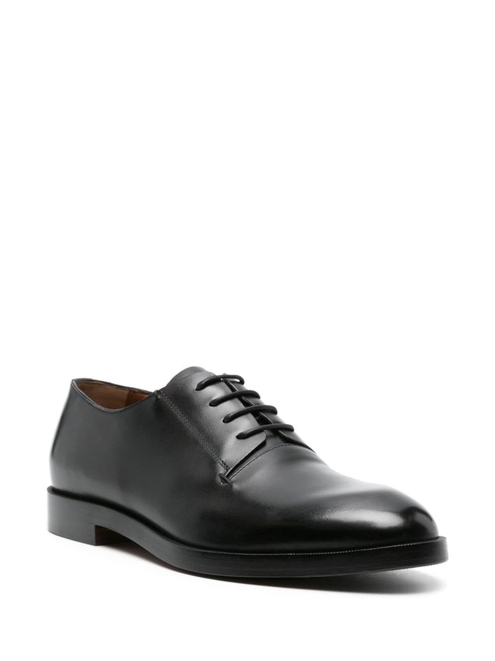 Shop Zegna Almond-toe Leather Derby Shoes In Black