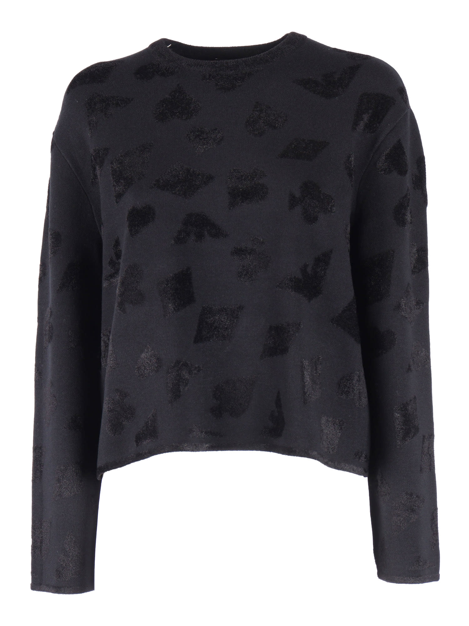 Emporio Armani Cropped Textured Knit Sweater With Abstract Patterns In Black