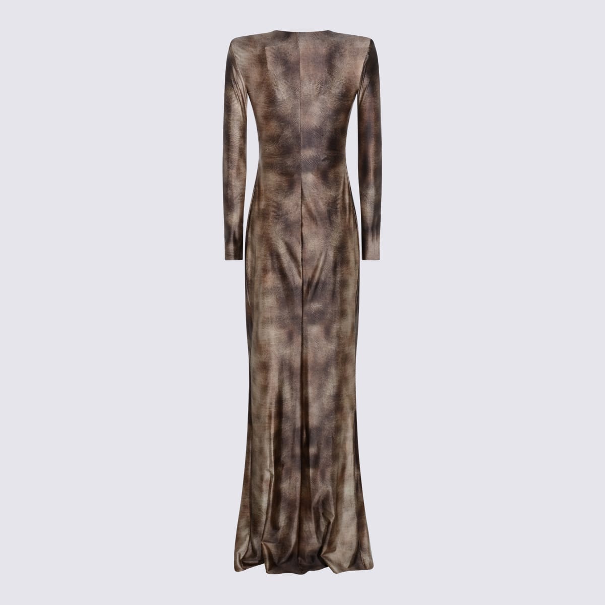 Elisabetta Franchi Draped Metallic Knee Length Dress With Sleeves In Brown