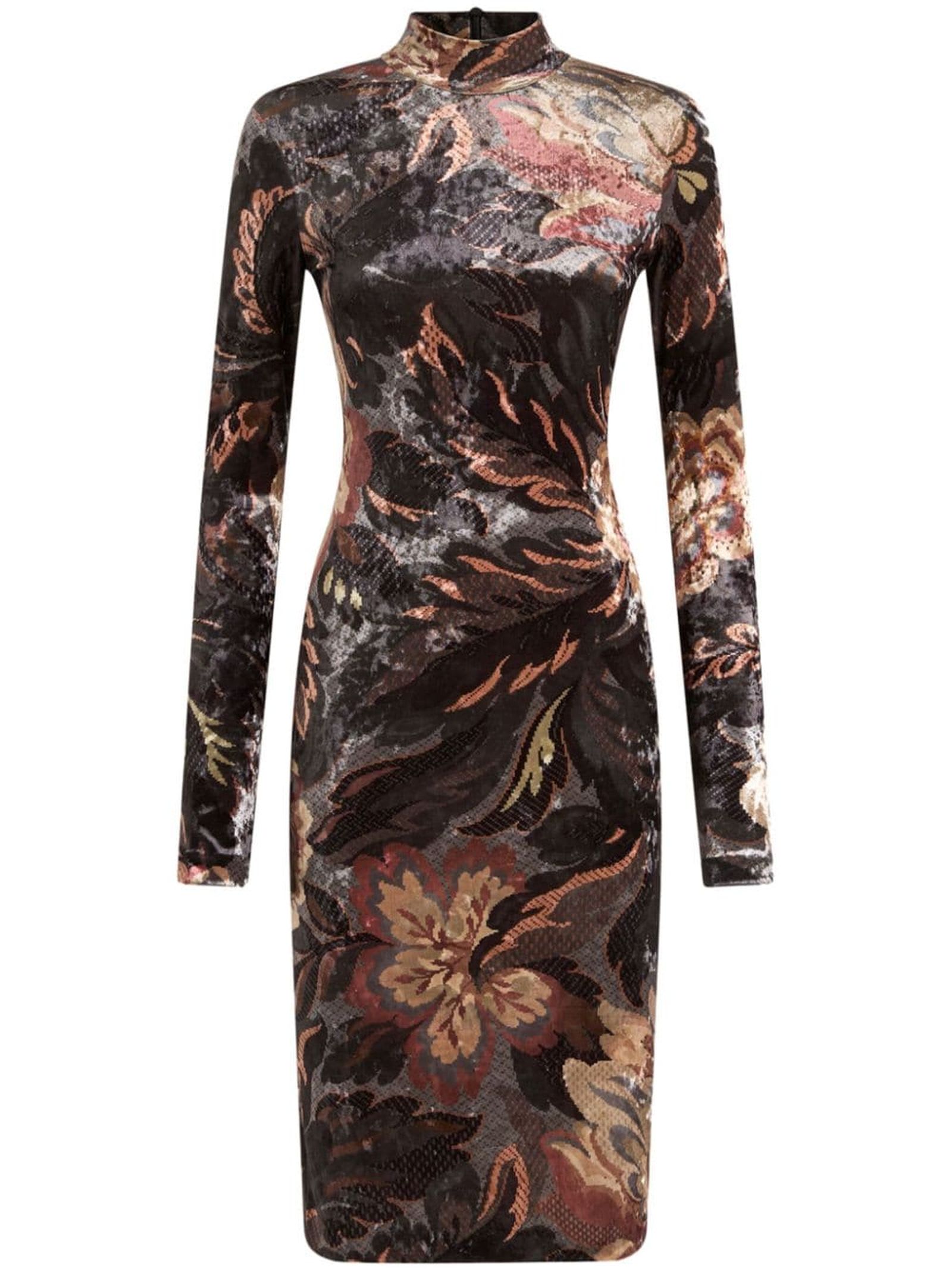 Shop Etro Sheath Dress In Stretch Chenille Fabric In Black