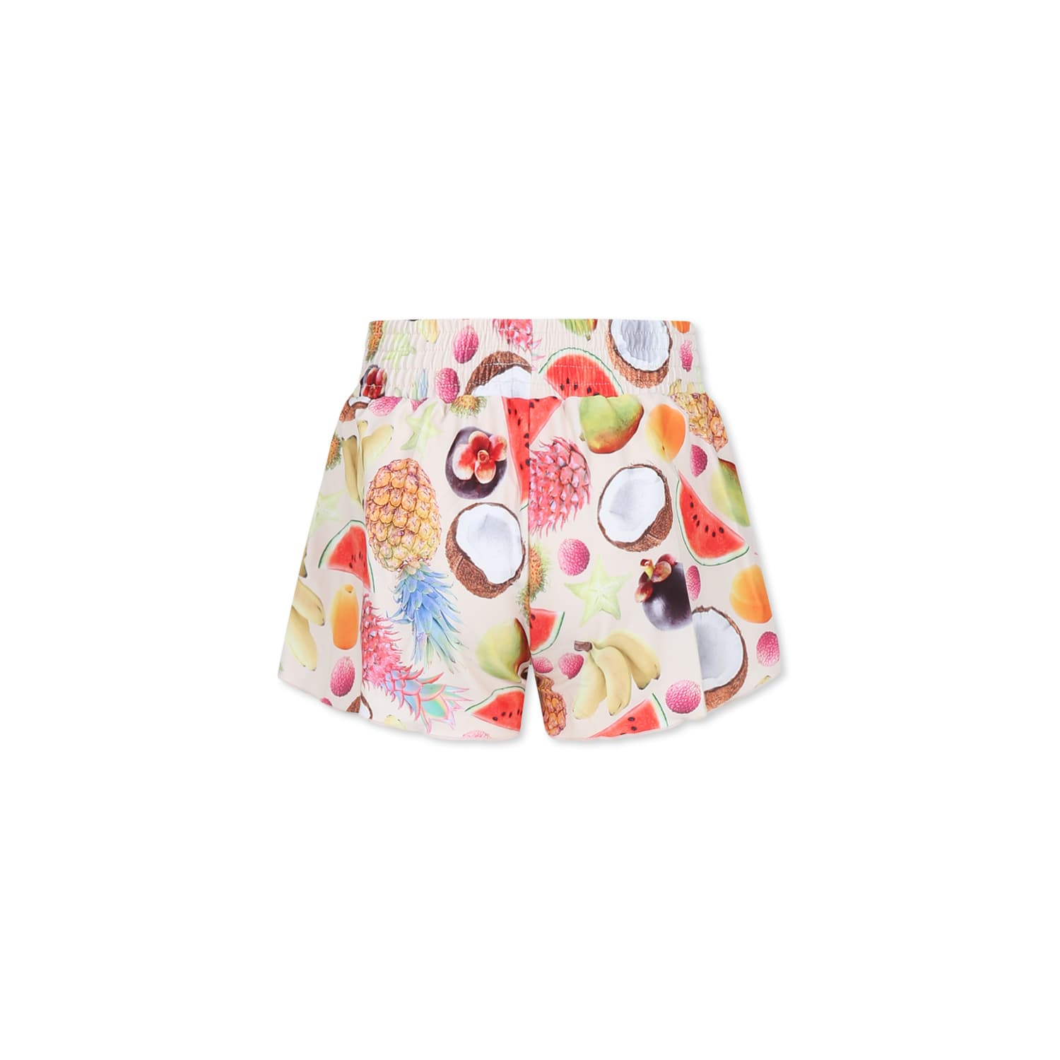 Molo Fuchsia Swim Shorts For Girl With Fruit In Ivory